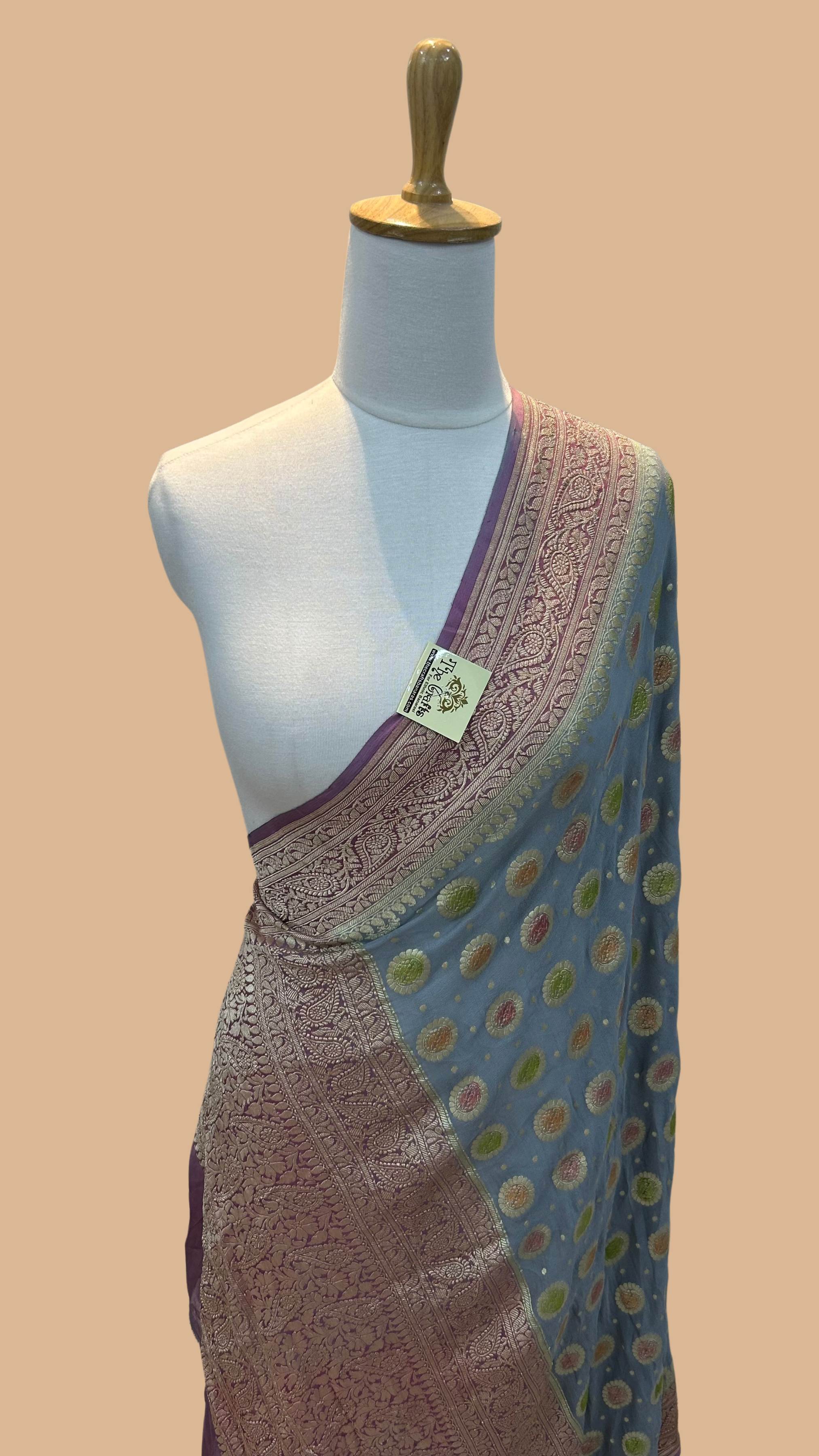 Khaddi Georgette Banarasi Dupatta - Water Zari