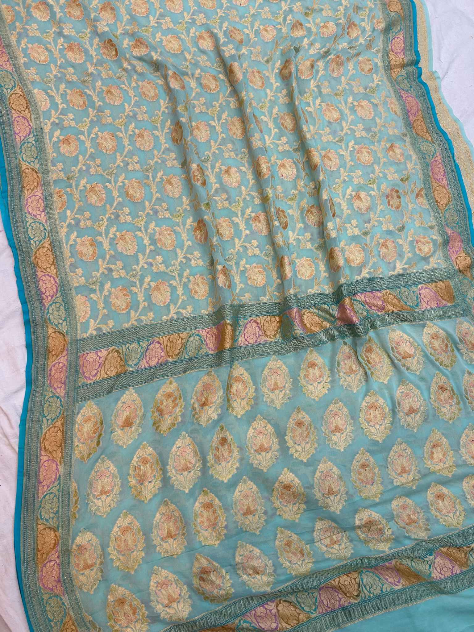 Khaddi Georgette Banarasi Saree - Gold Zari