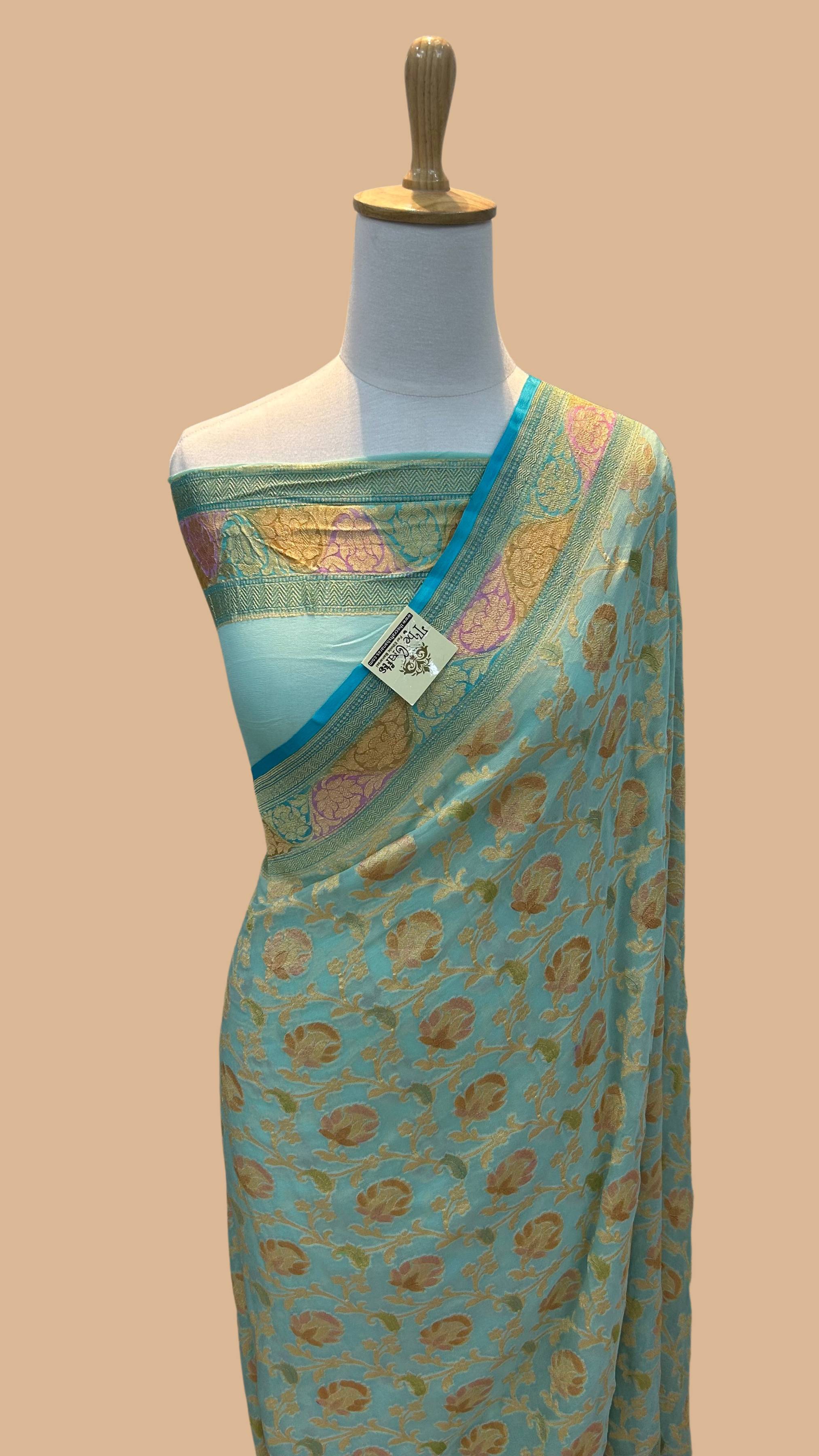 Khaddi Georgette Banarasi Saree - Gold Zari