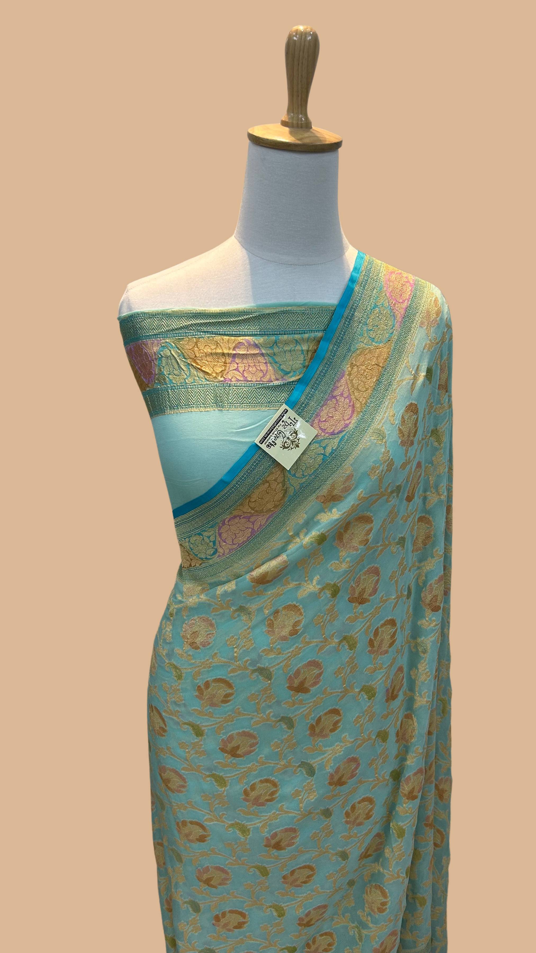 Khaddi Georgette Banarasi Saree - Gold Zari