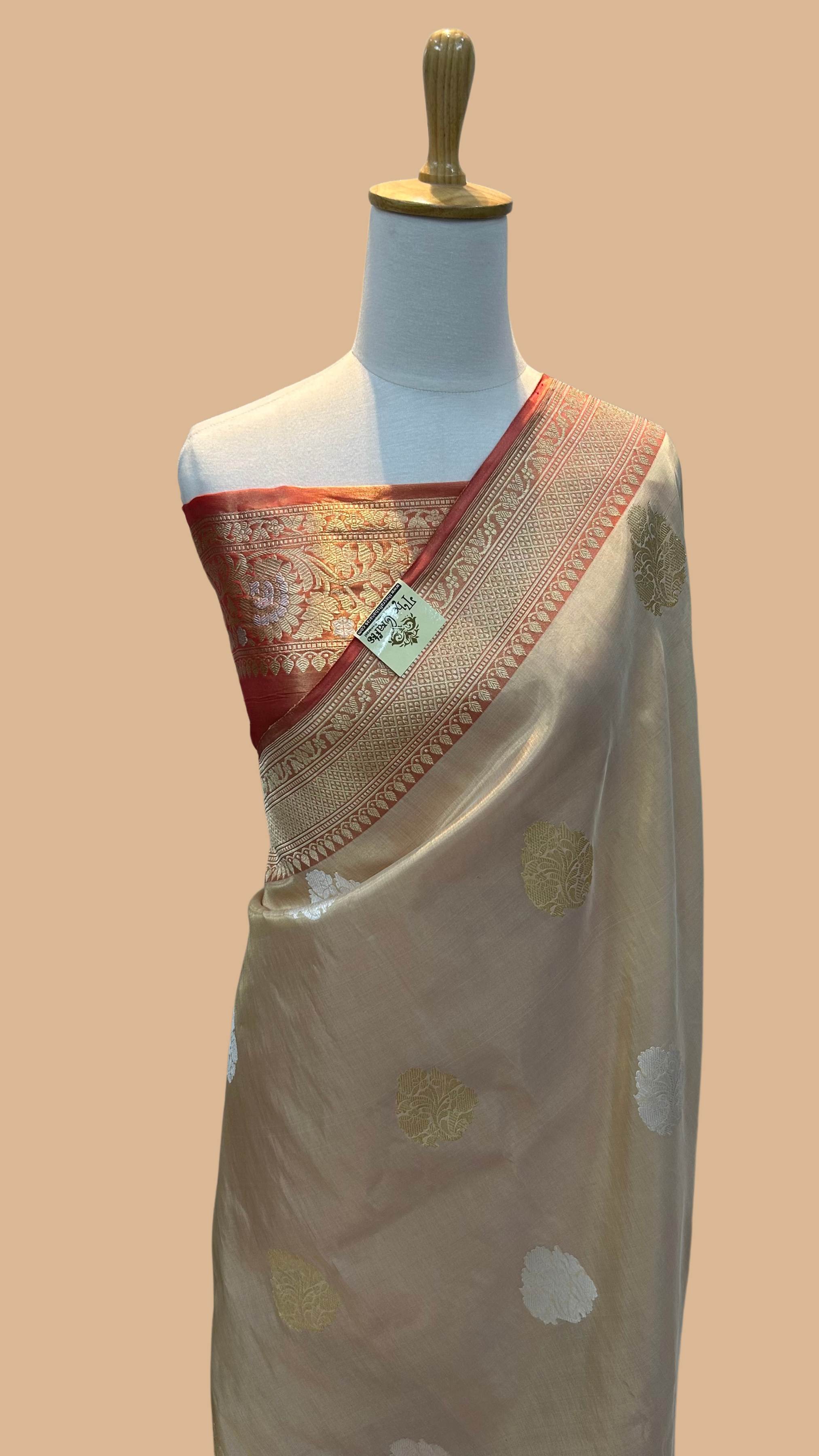 Pure Tissue Silk Handloom Banarasi Saree with kadhua sona roopa border & buta