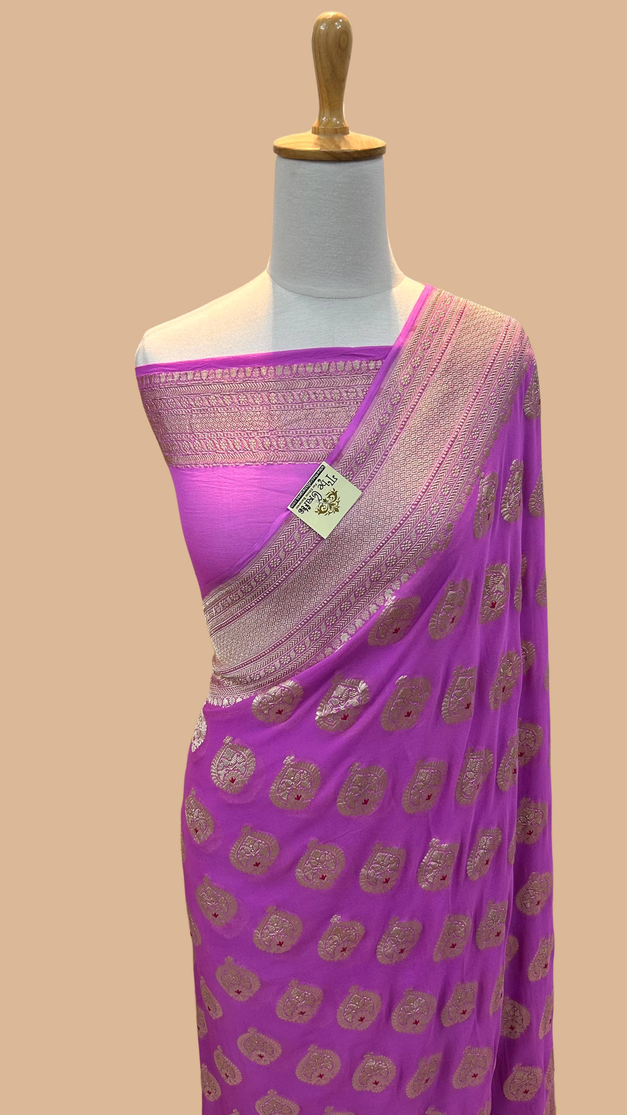 Khaddi Georgette Handloom Banarasi Saree - Jaal with Meenakari