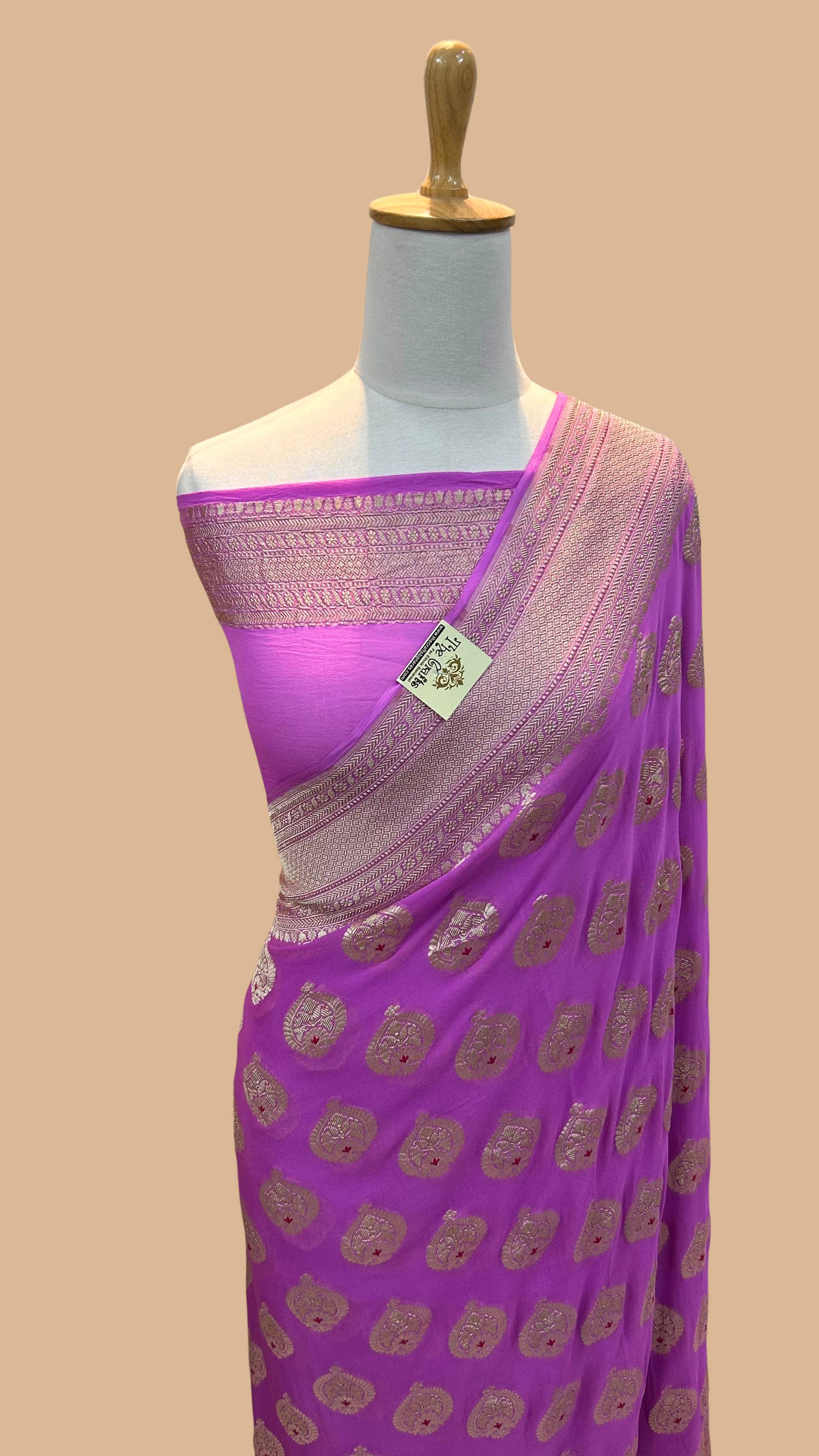 Khaddi Georgette Handloom Banarasi Saree - Jaal with Meenakari