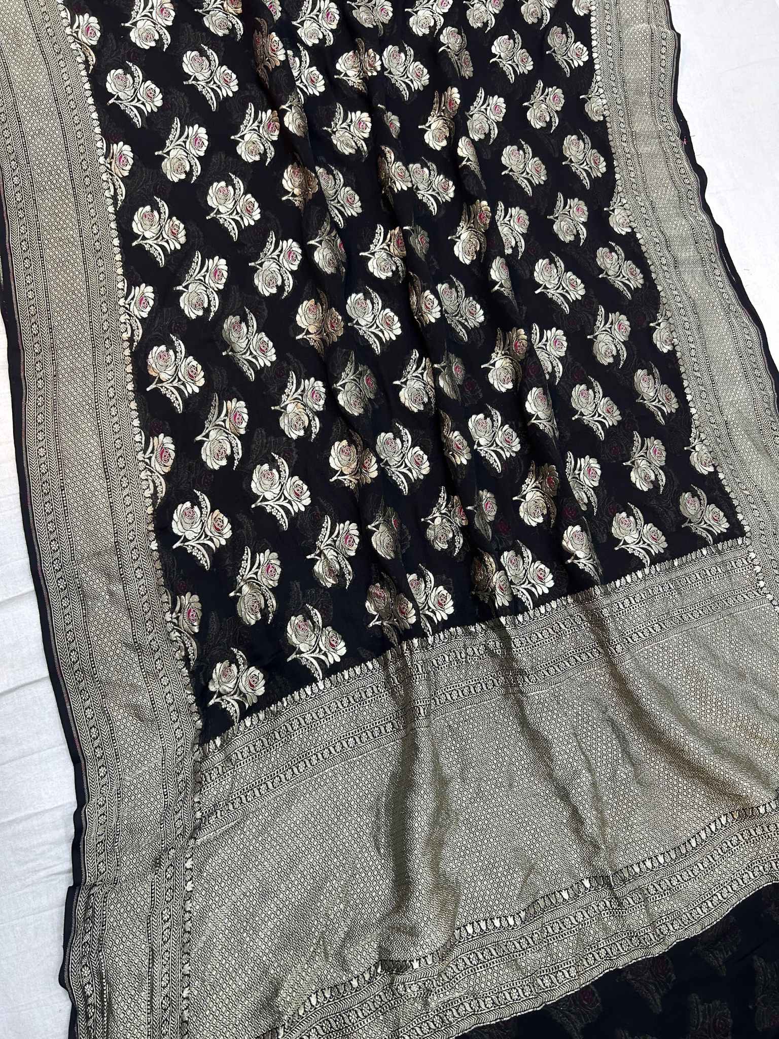 Khaddi Georgette Handloom Banarasi Saree - Jaal with Meenakari