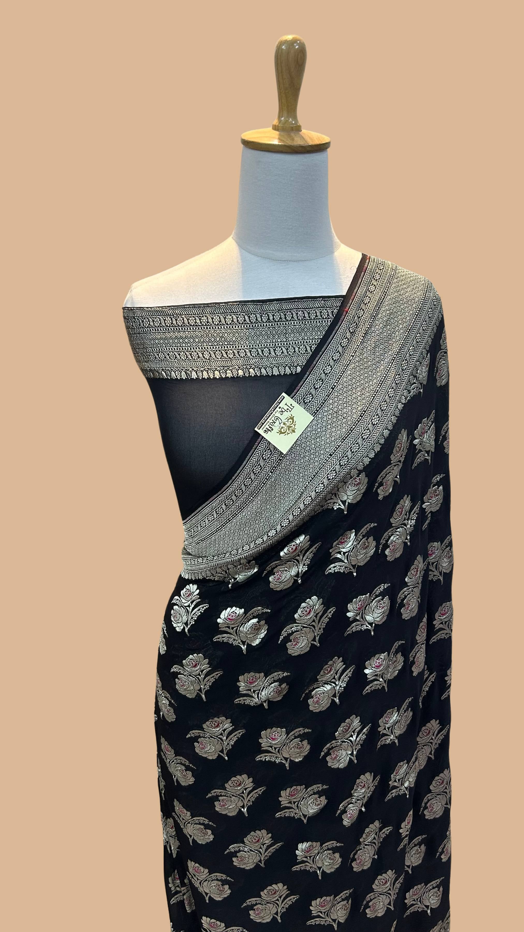 Khaddi Georgette Handloom Banarasi Saree - Jaal with Meenakari