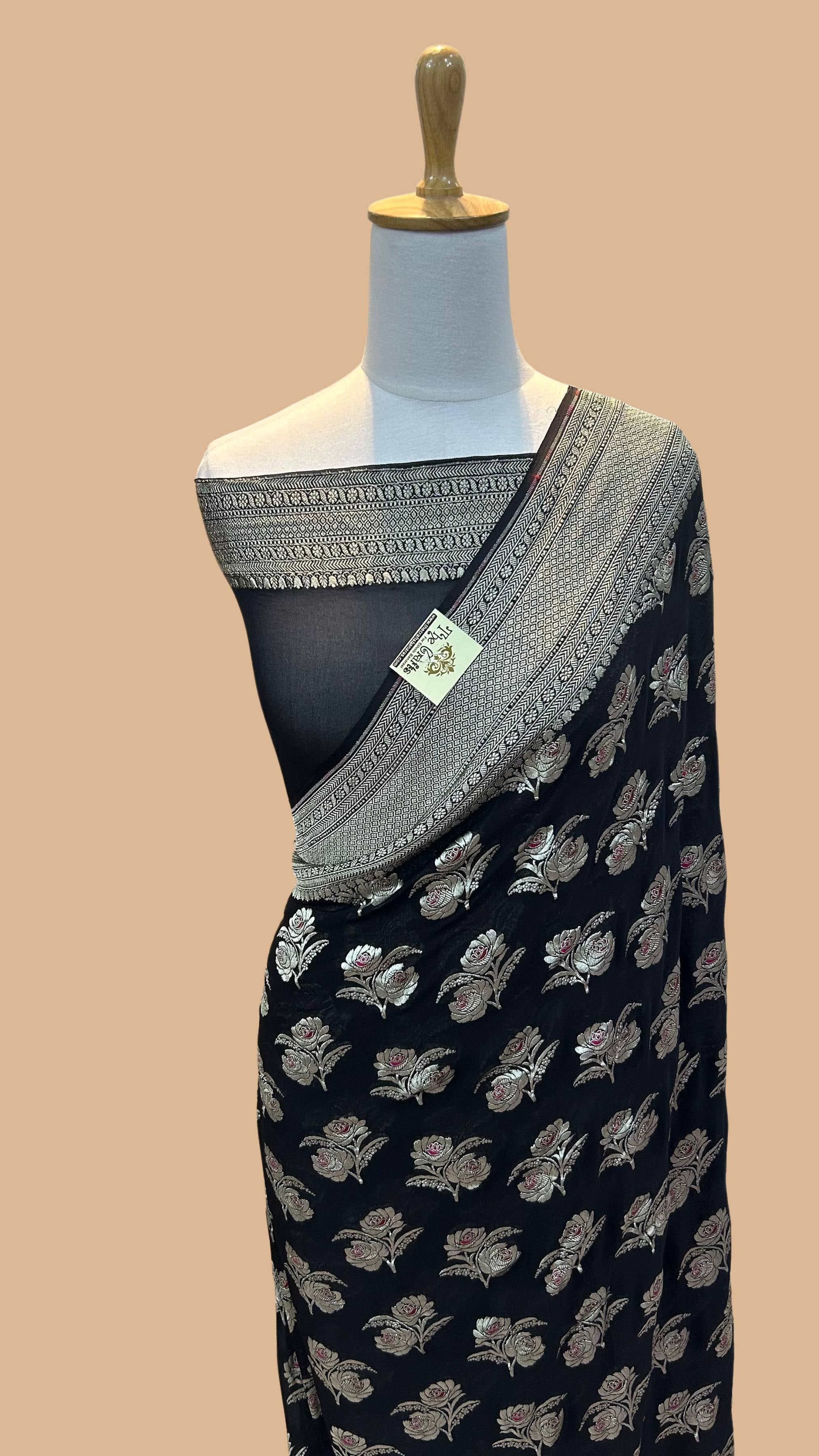 Khaddi Georgette Handloom Banarasi Saree - Jaal with Meenakari