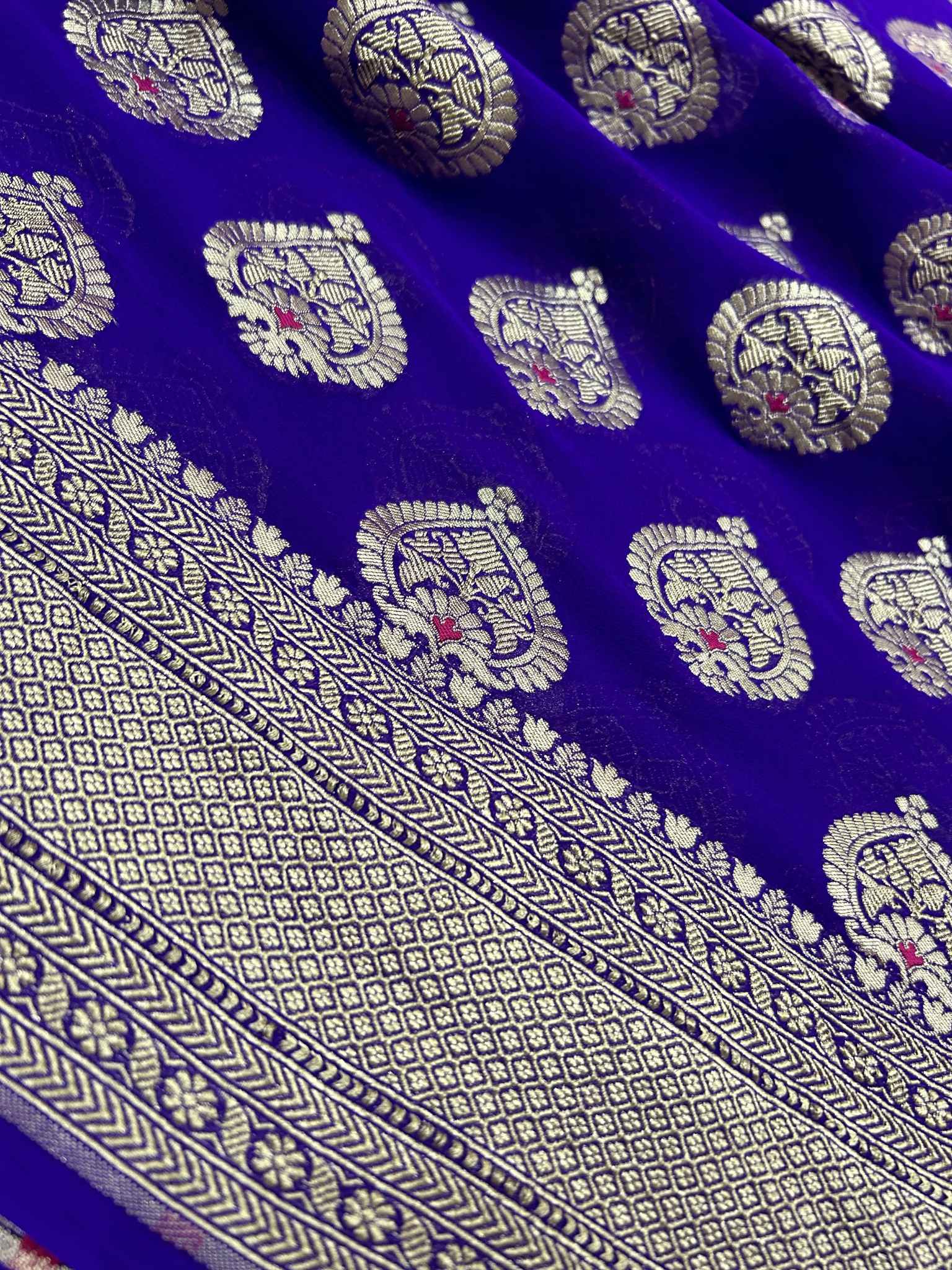 Khaddi Georgette Handloom Banarasi Saree - Jaal with Meenakari