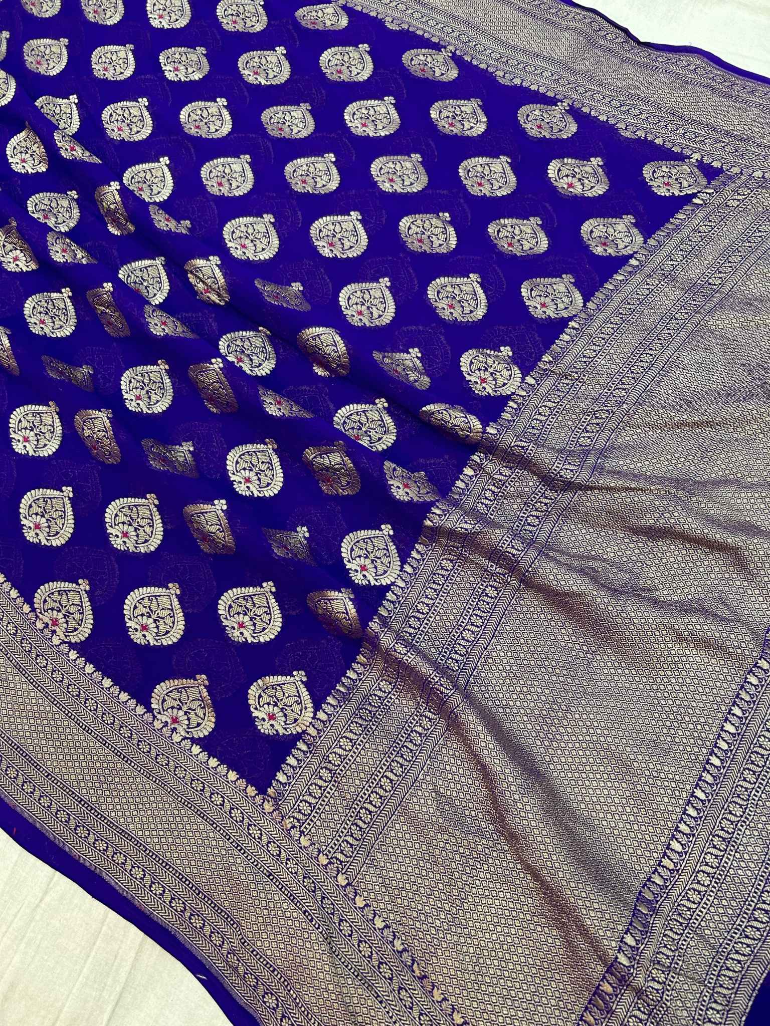 Khaddi Georgette Handloom Banarasi Saree - Jaal with Meenakari