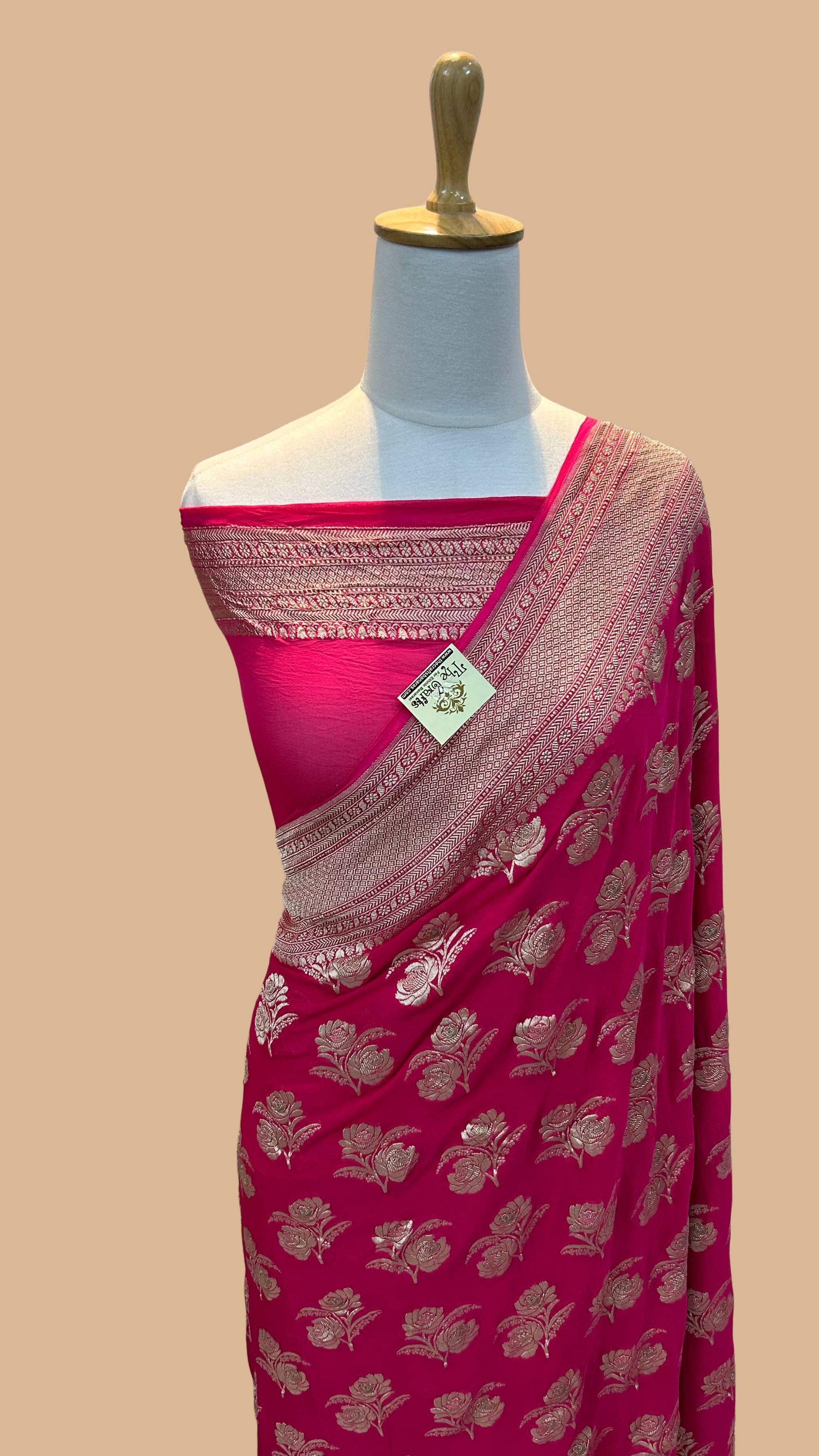 Khaddi Georgette Handloom Banarasi Saree - Jaal with Meenakari