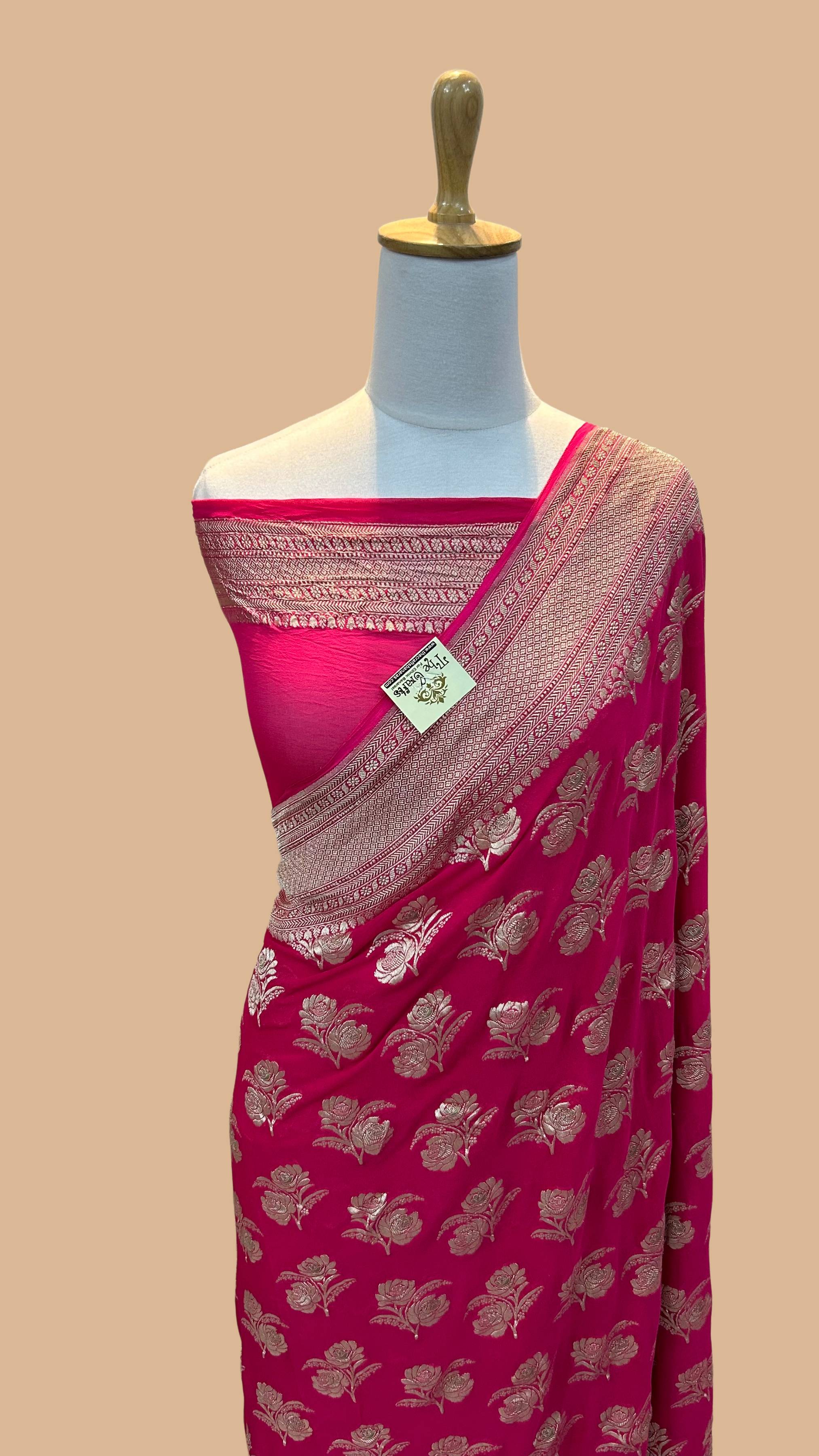 Khaddi Georgette Handloom Banarasi Saree - Jaal with Meenakari