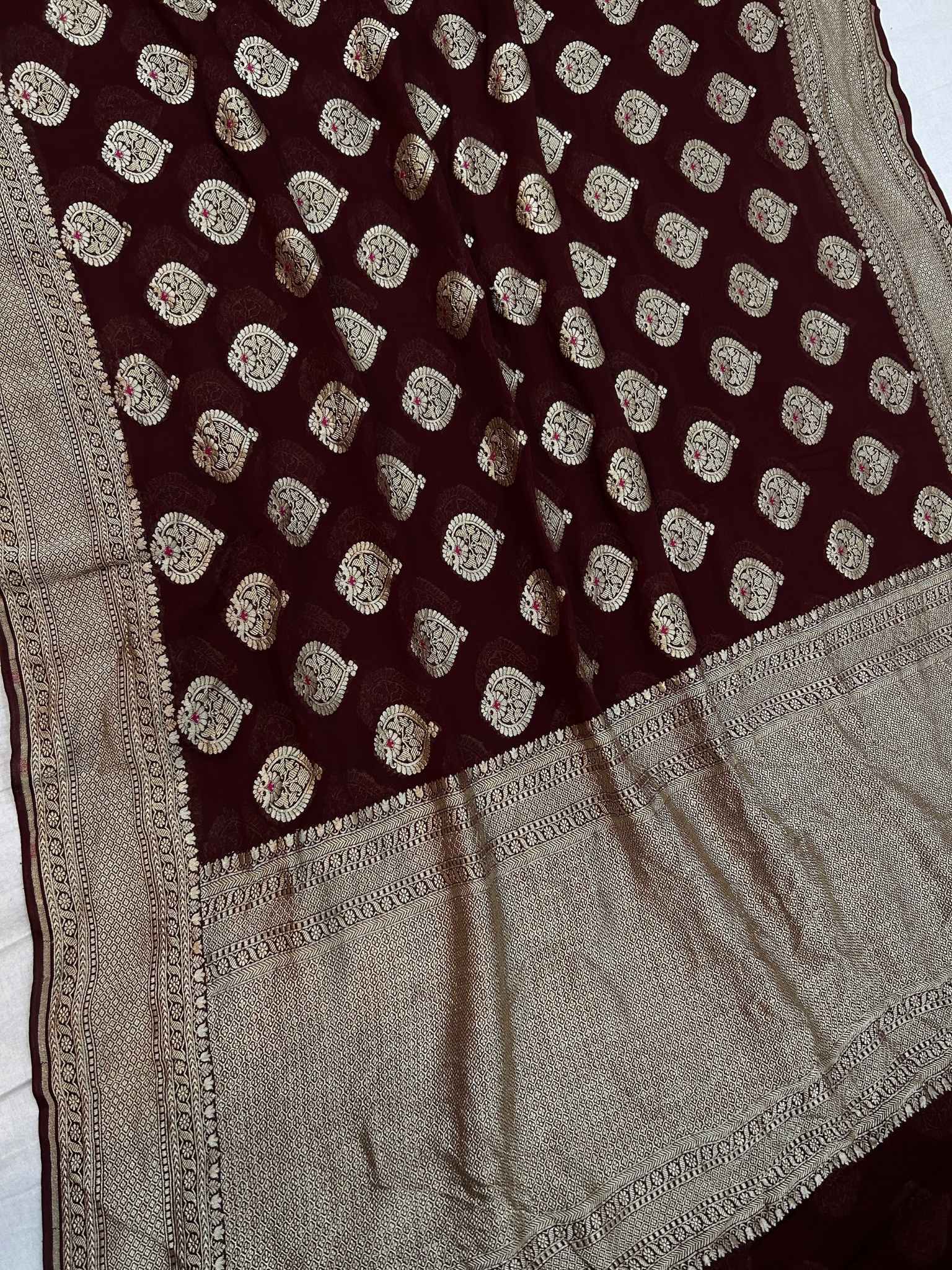 Khaddi Georgette Handloom Banarasi Saree - Jaal with Meenakari