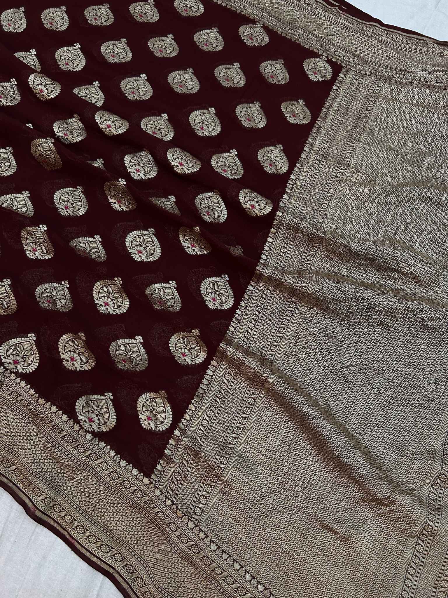 Khaddi Georgette Handloom Banarasi Saree - Jaal with Meenakari