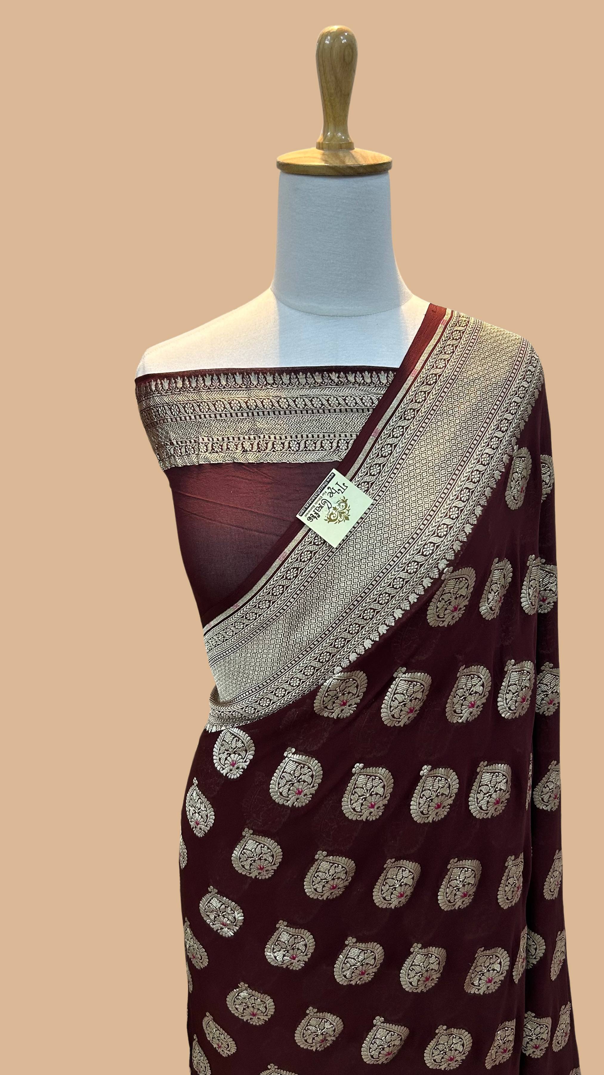 Khaddi Georgette Handloom Banarasi Saree - Jaal with Meenakari