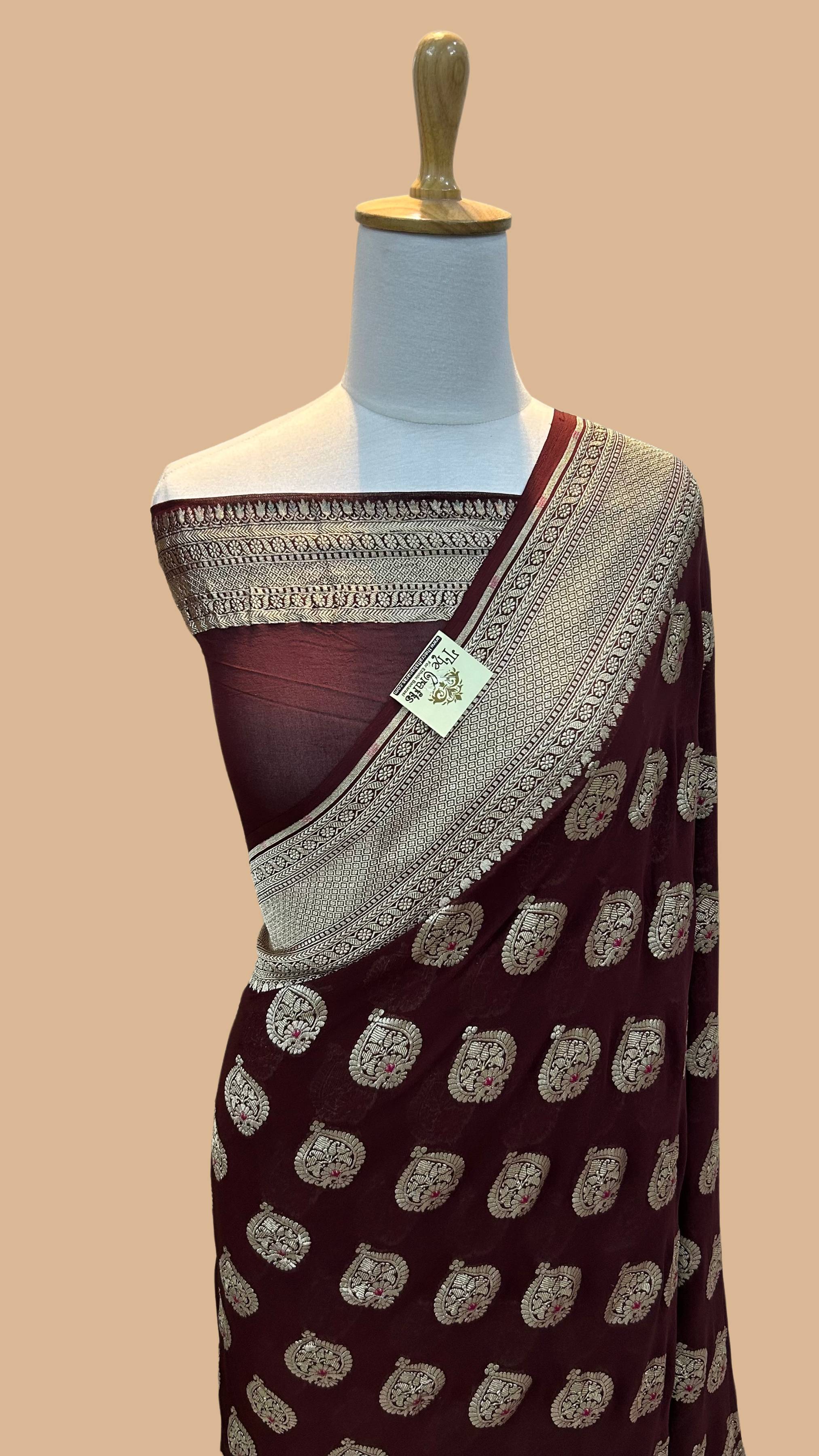 Khaddi Georgette Handloom Banarasi Saree - Jaal with Meenakari