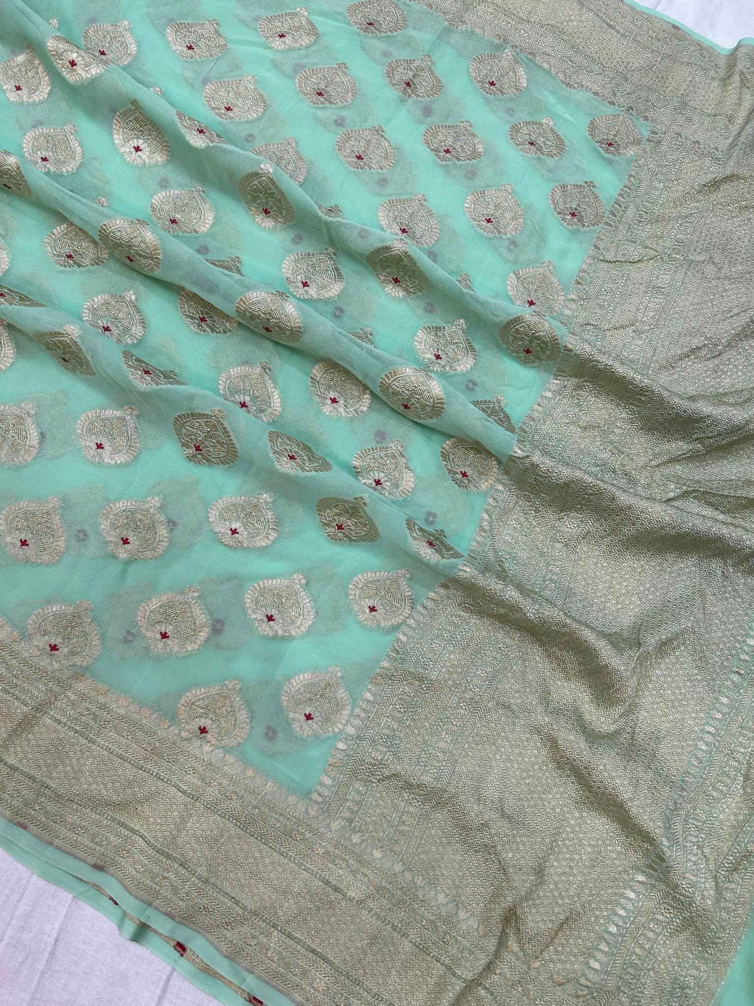 Khaddi Georgette Handloom Banarasi Saree - Jaal with Meenakari