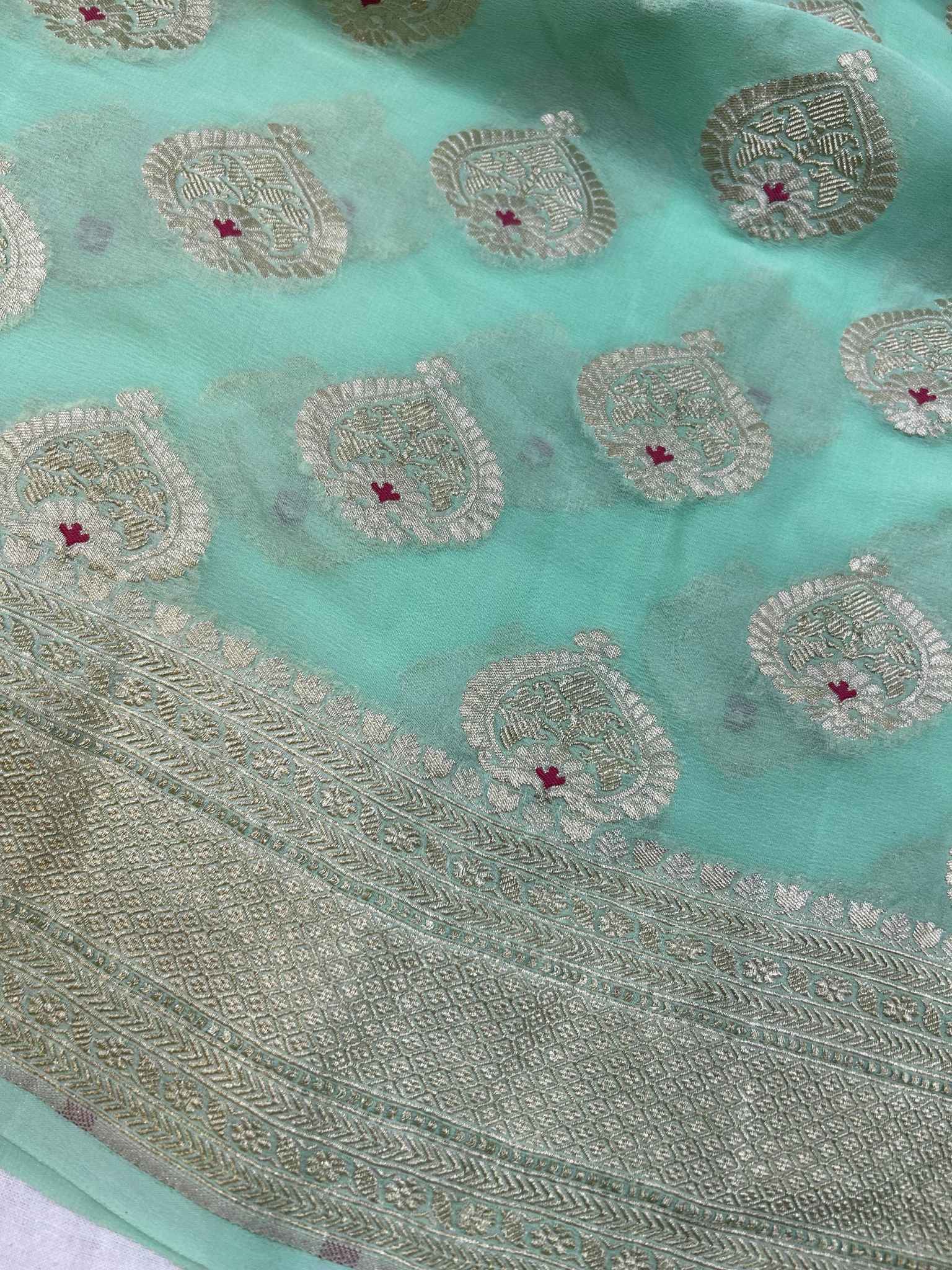 Khaddi Georgette Handloom Banarasi Saree - Jaal with Meenakari