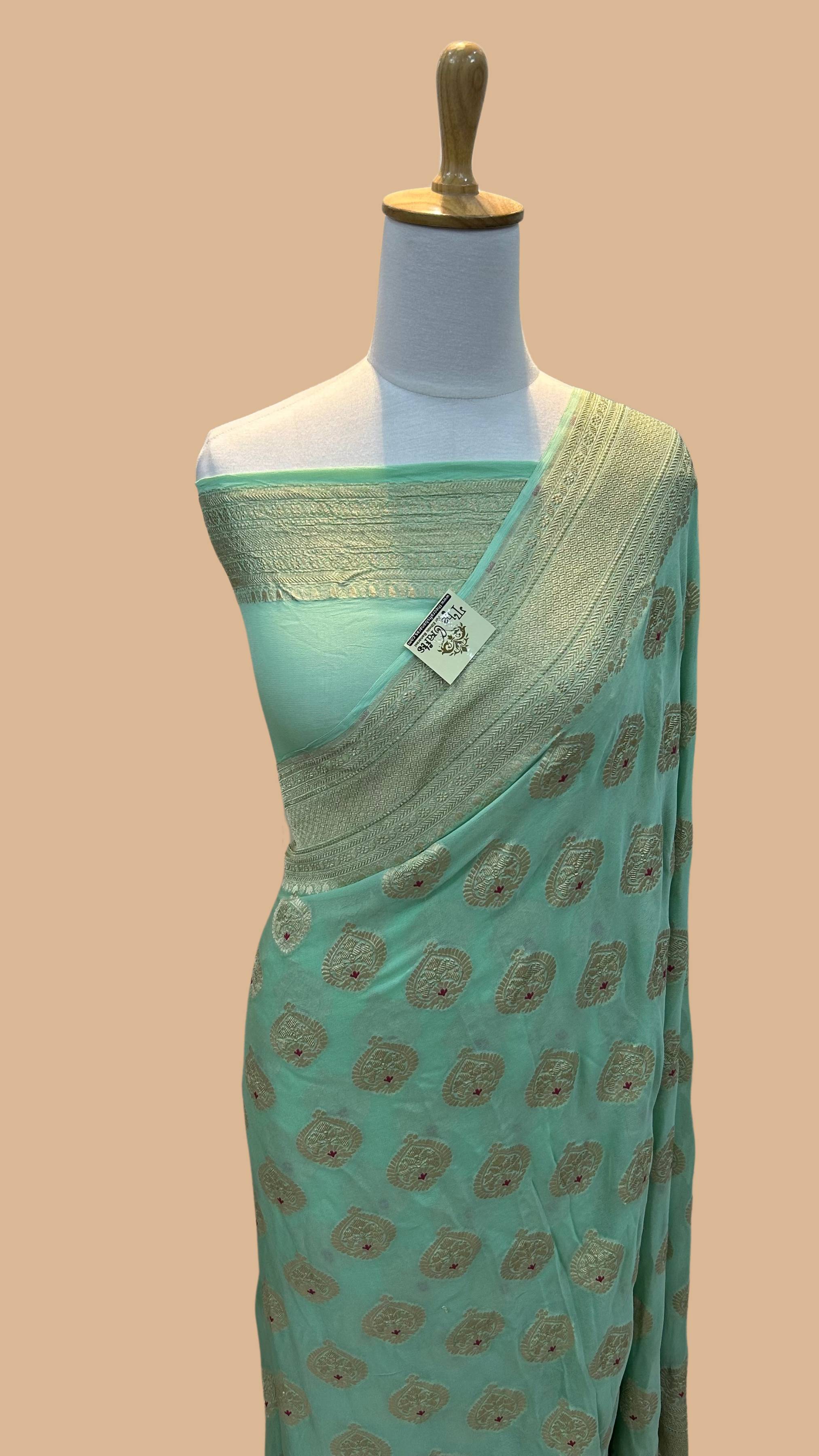 Khaddi Georgette Handloom Banarasi Saree - Jaal with Meenakari