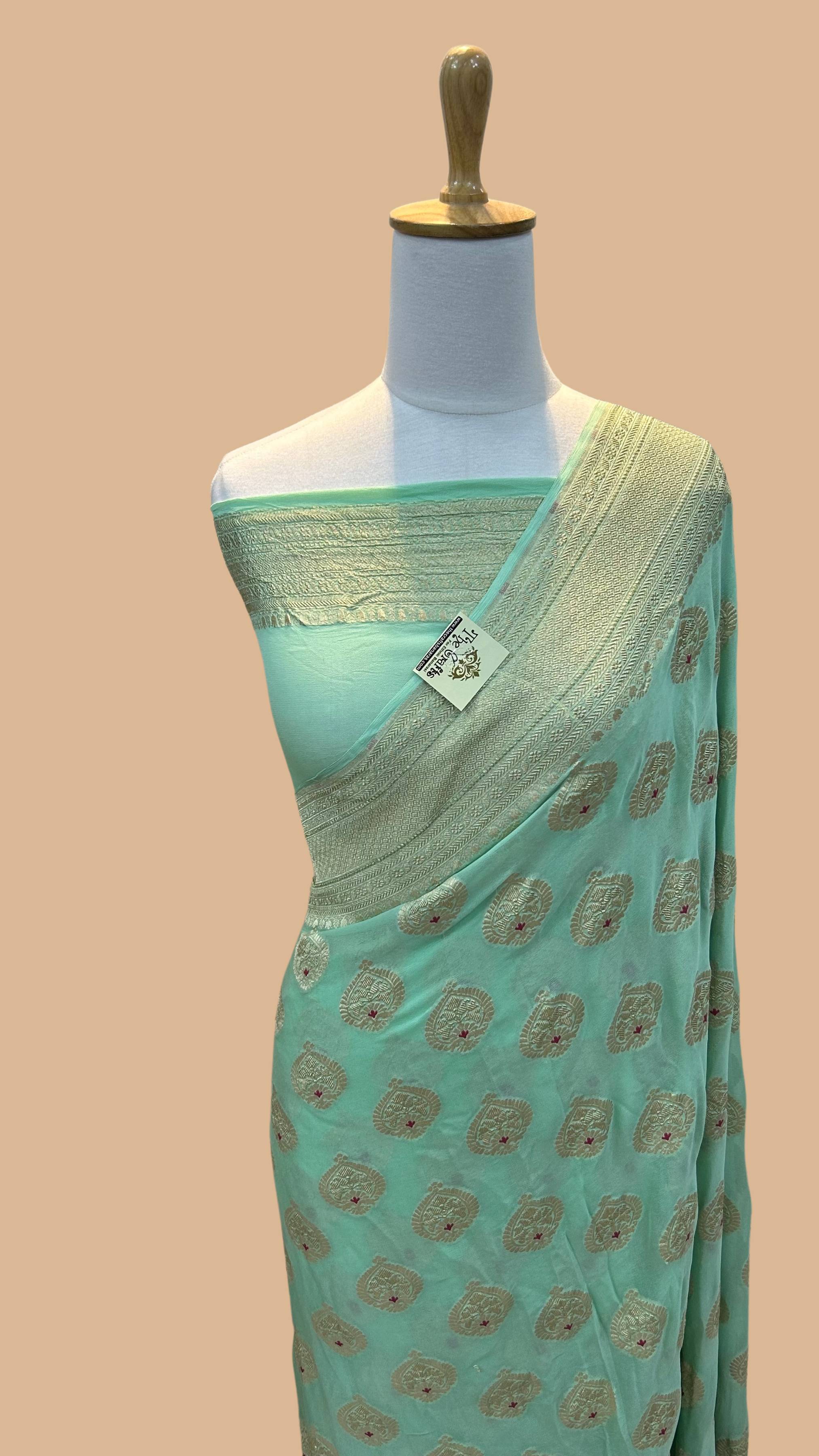 Khaddi Georgette Handloom Banarasi Saree - Jaal with Meenakari