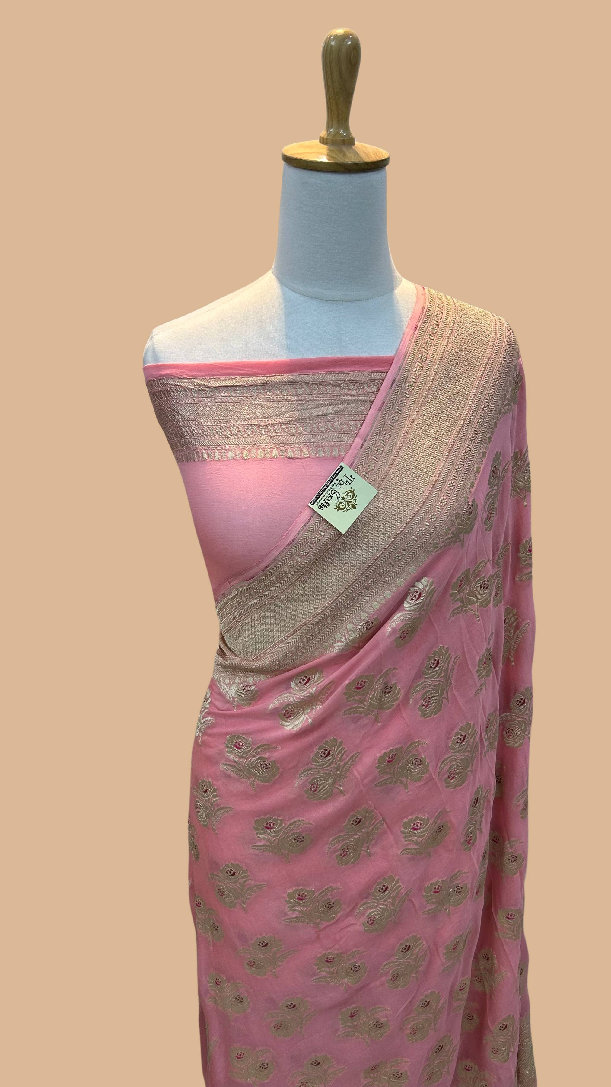 Khaddi Georgette Handloom Banarasi Saree - Jaal with Meenakari