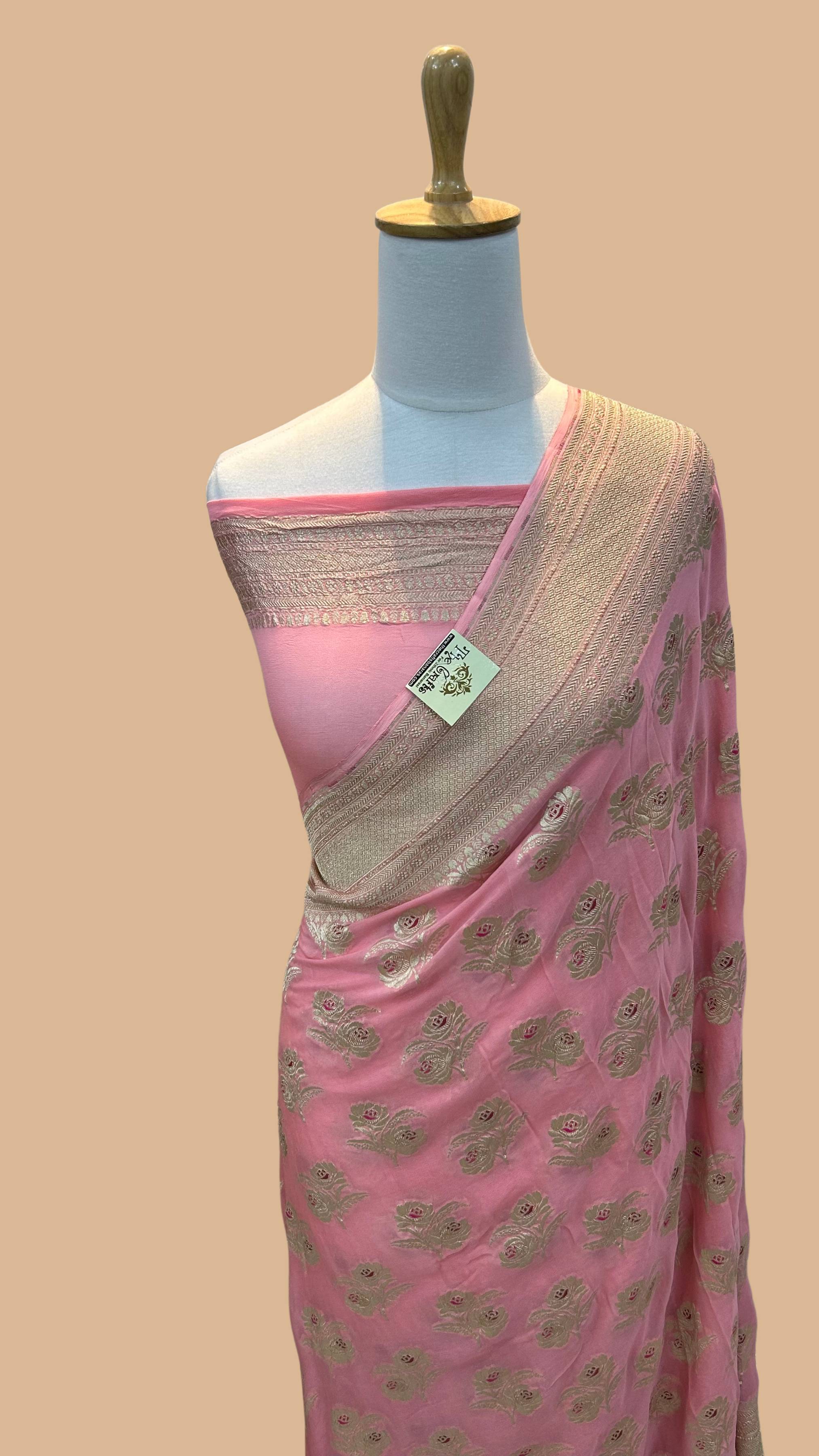 Khaddi Georgette Handloom Banarasi Saree - Jaal with Meenakari