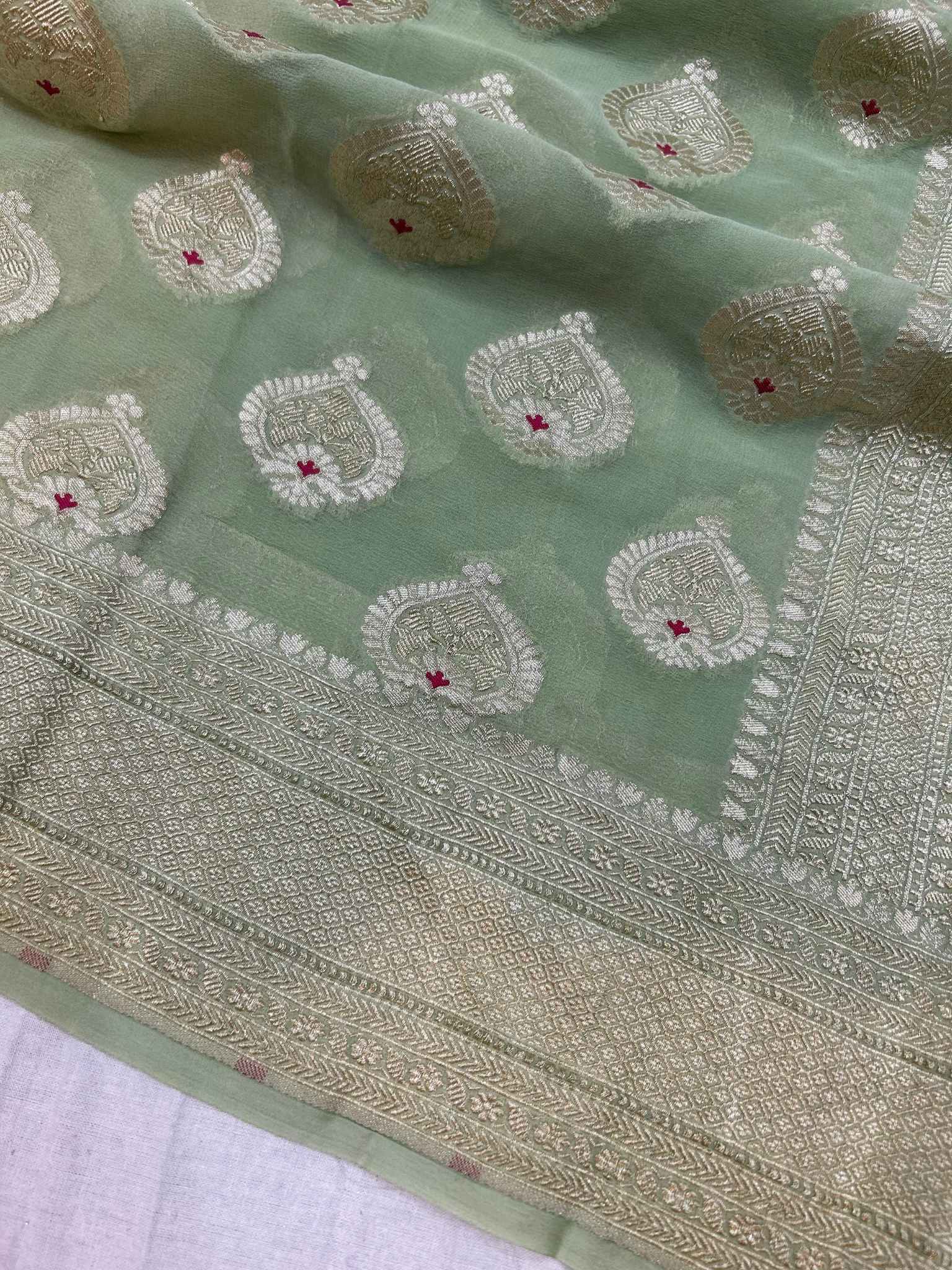 Khaddi Georgette Handloom Banarasi Saree - Jaal with Meenakari