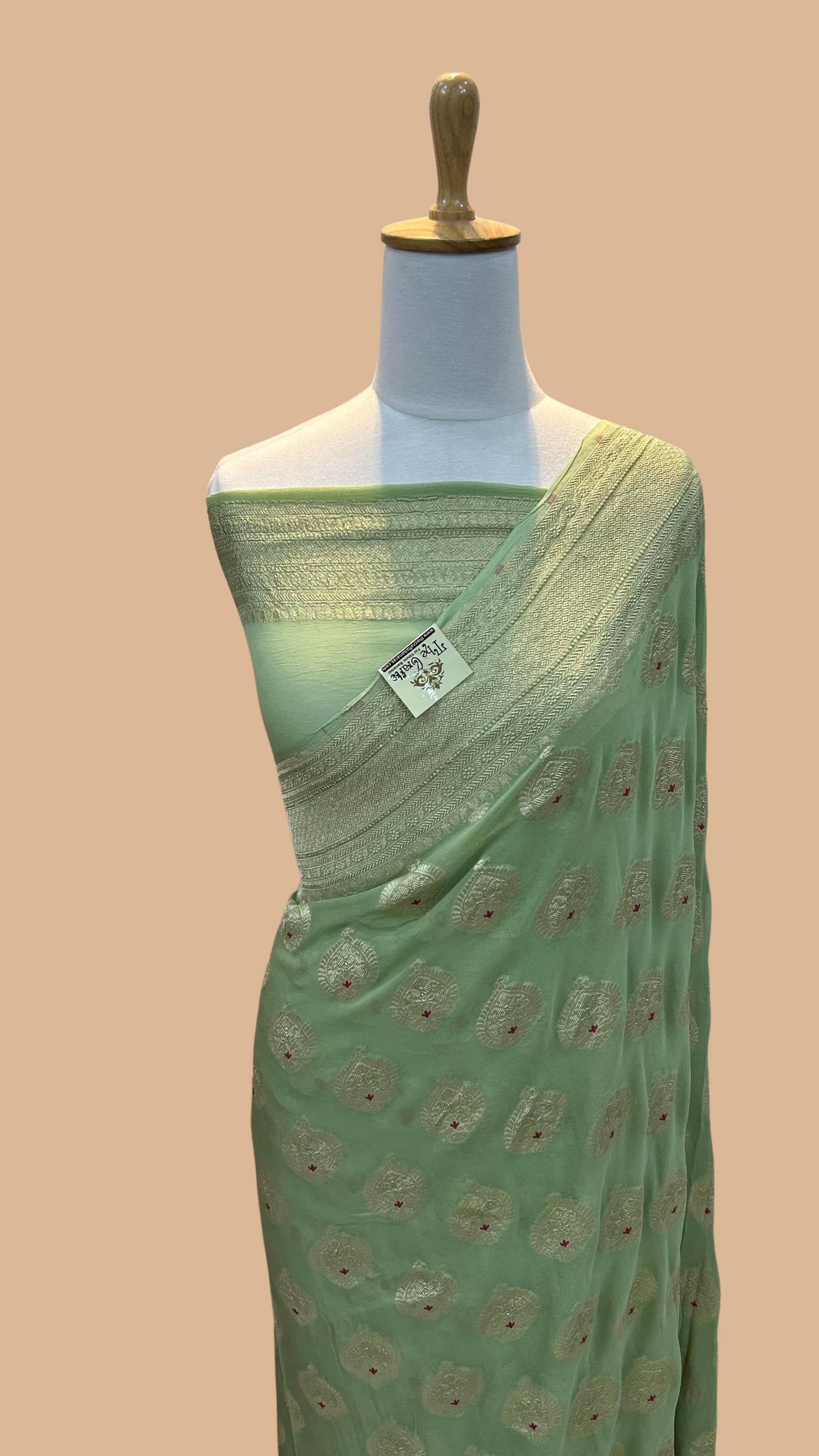 Khaddi Georgette Handloom Banarasi Saree - Jaal with Meenakari