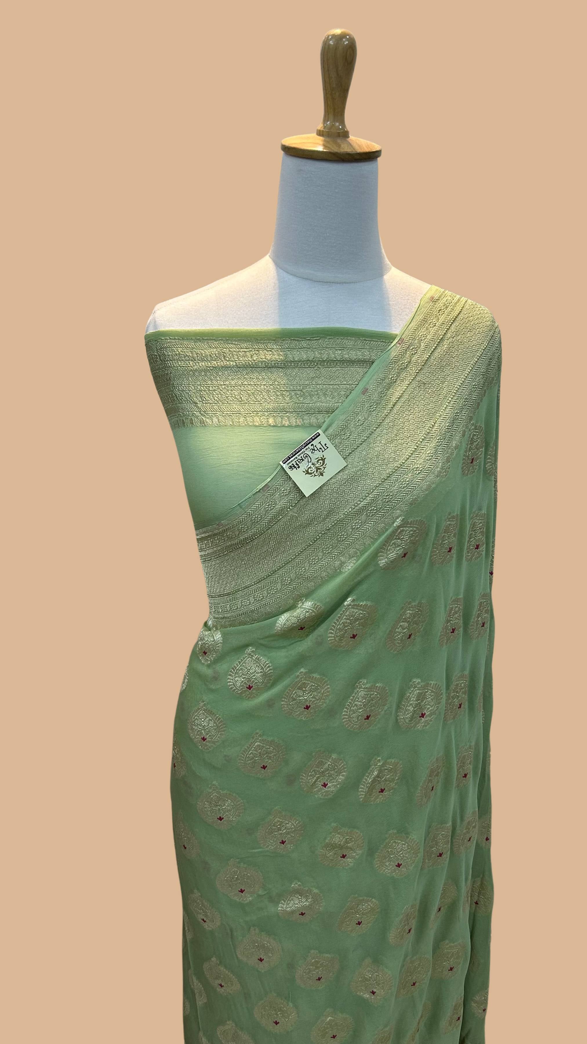 Khaddi Georgette Handloom Banarasi Saree - Jaal with Meenakari