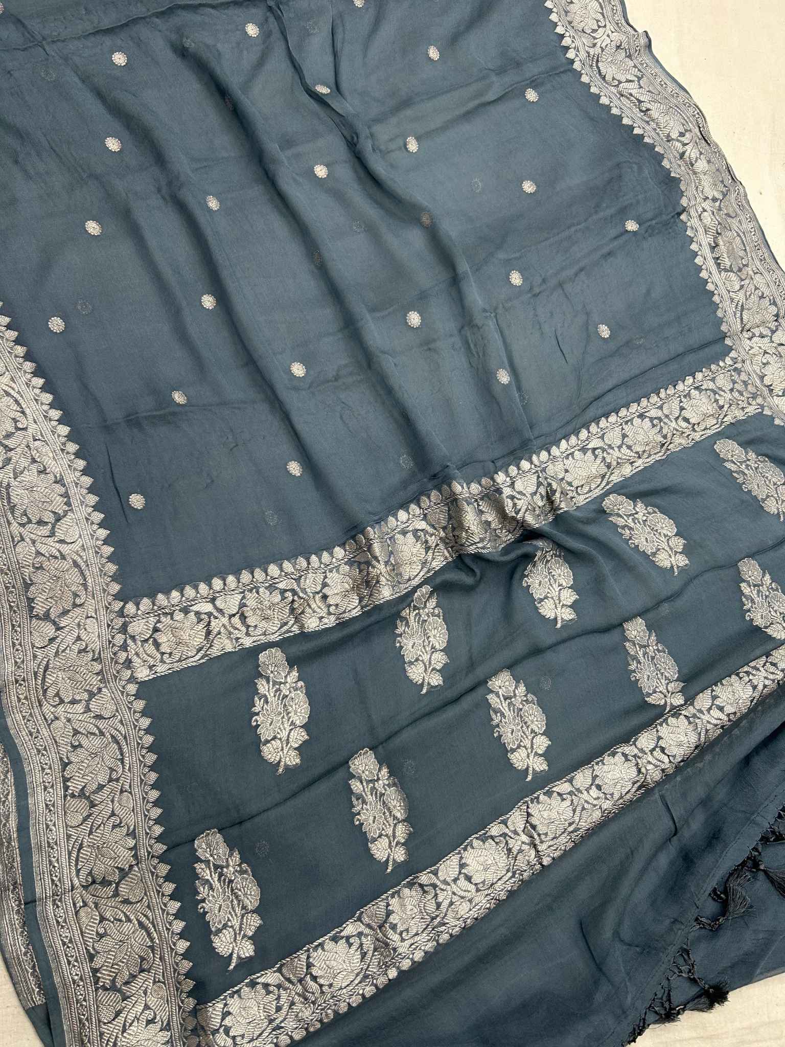 Pure Georgette Banarasi Saree - Silver Zari