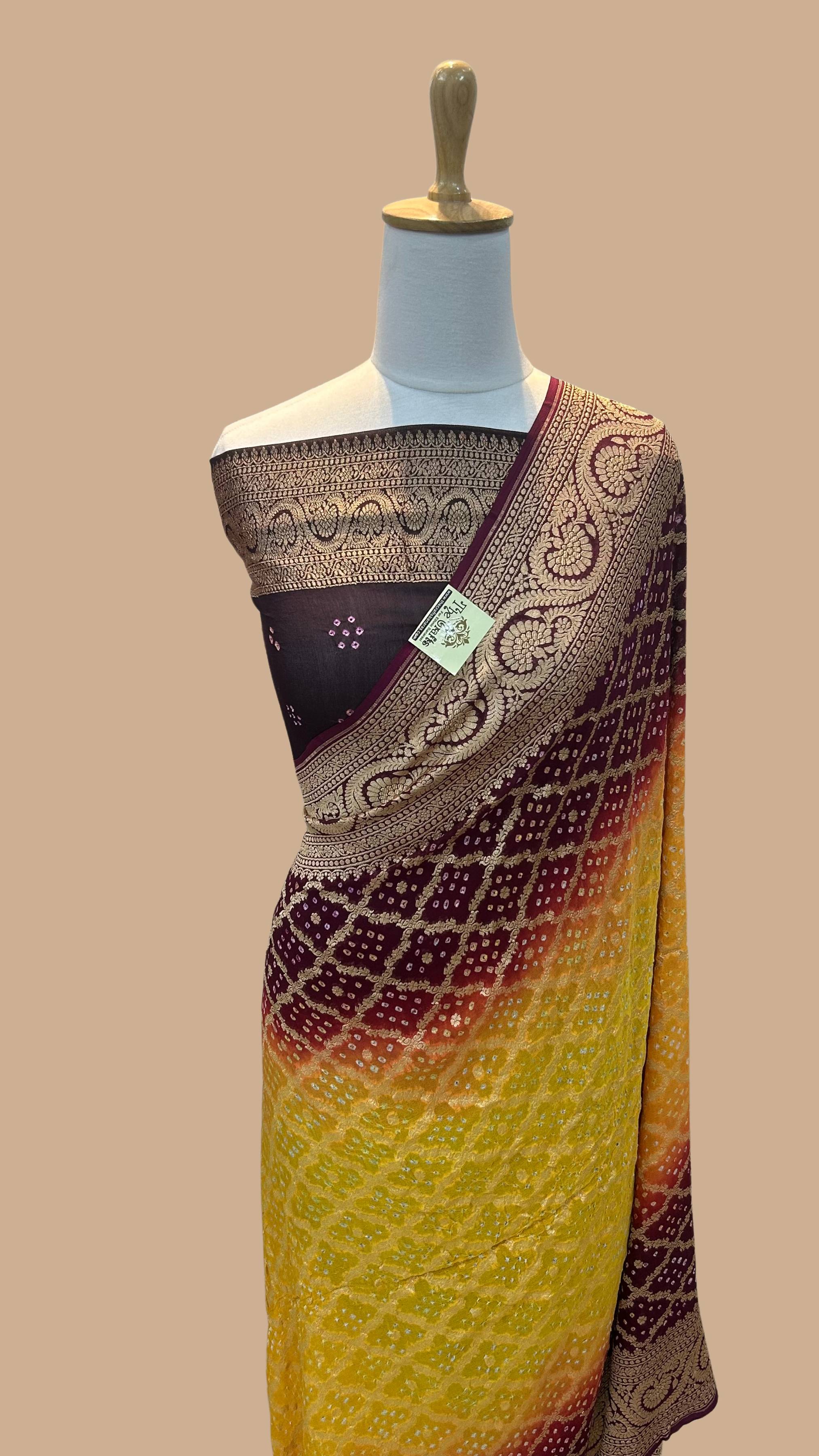 Pure Georgette Banarasi Handloom Bandhej Saree