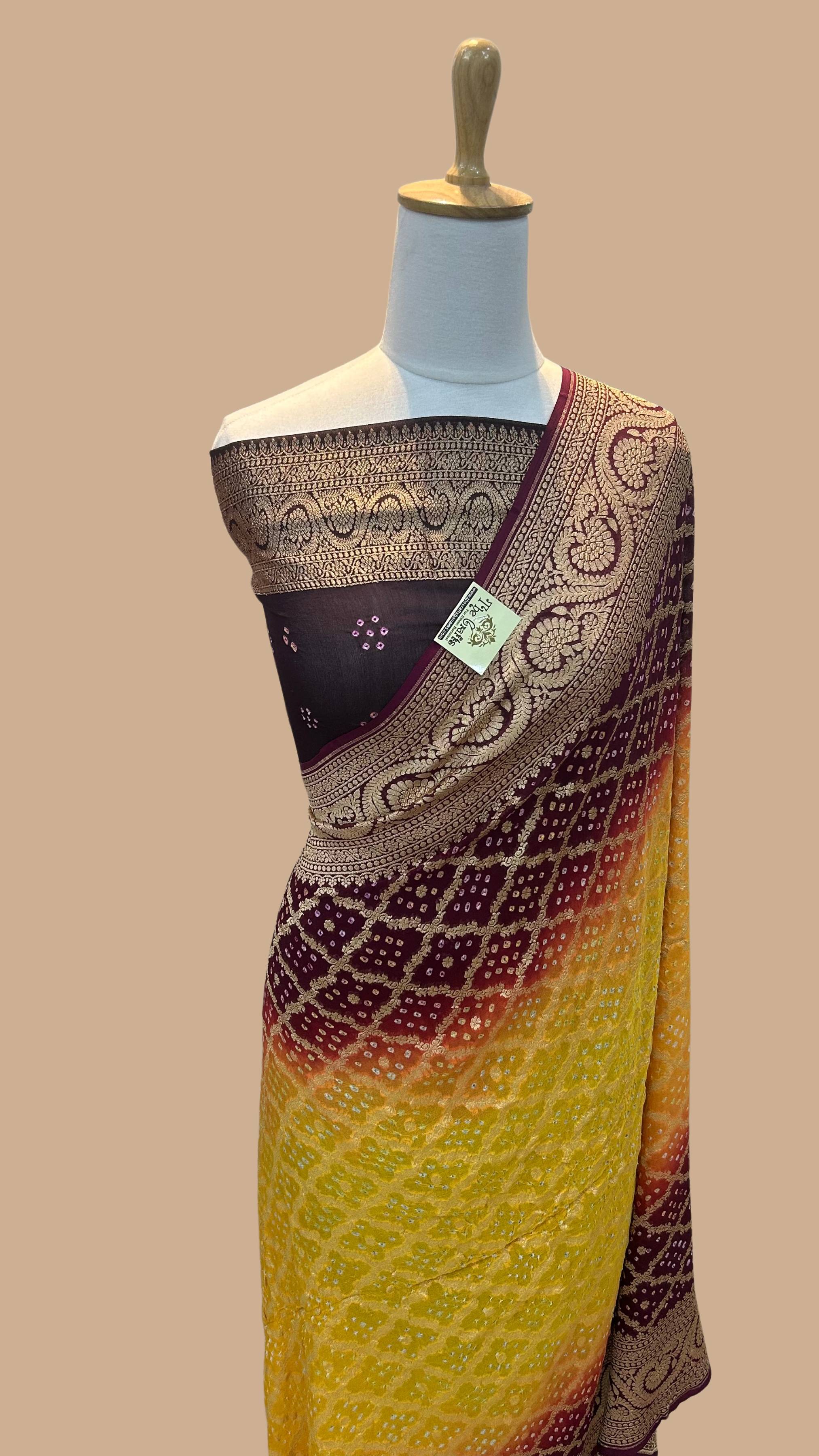 Pure Georgette Banarasi Handloom Bandhej Saree