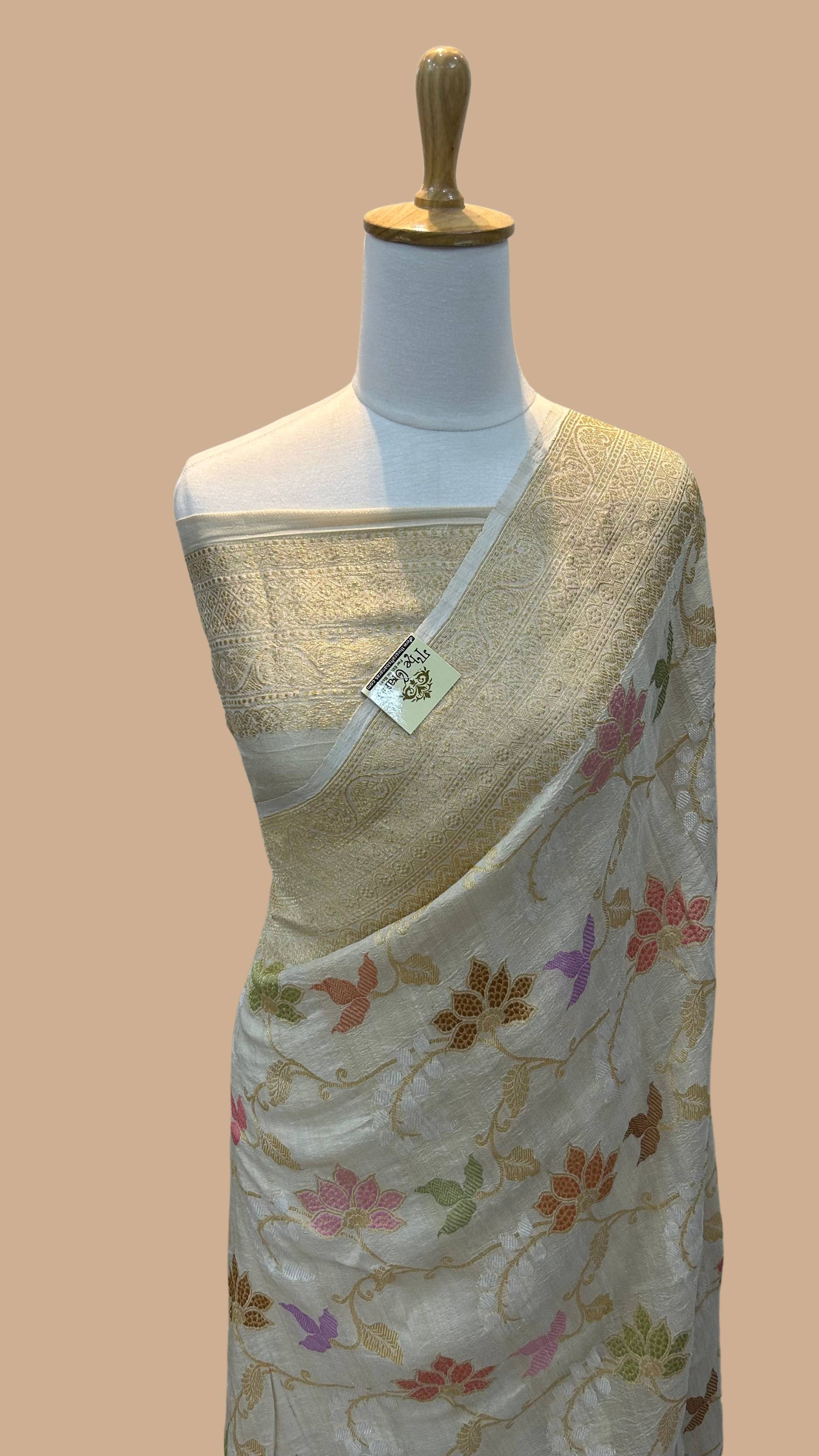 Tussar Georgette Handloom Banarasi Saree - Kadhua Meenakari