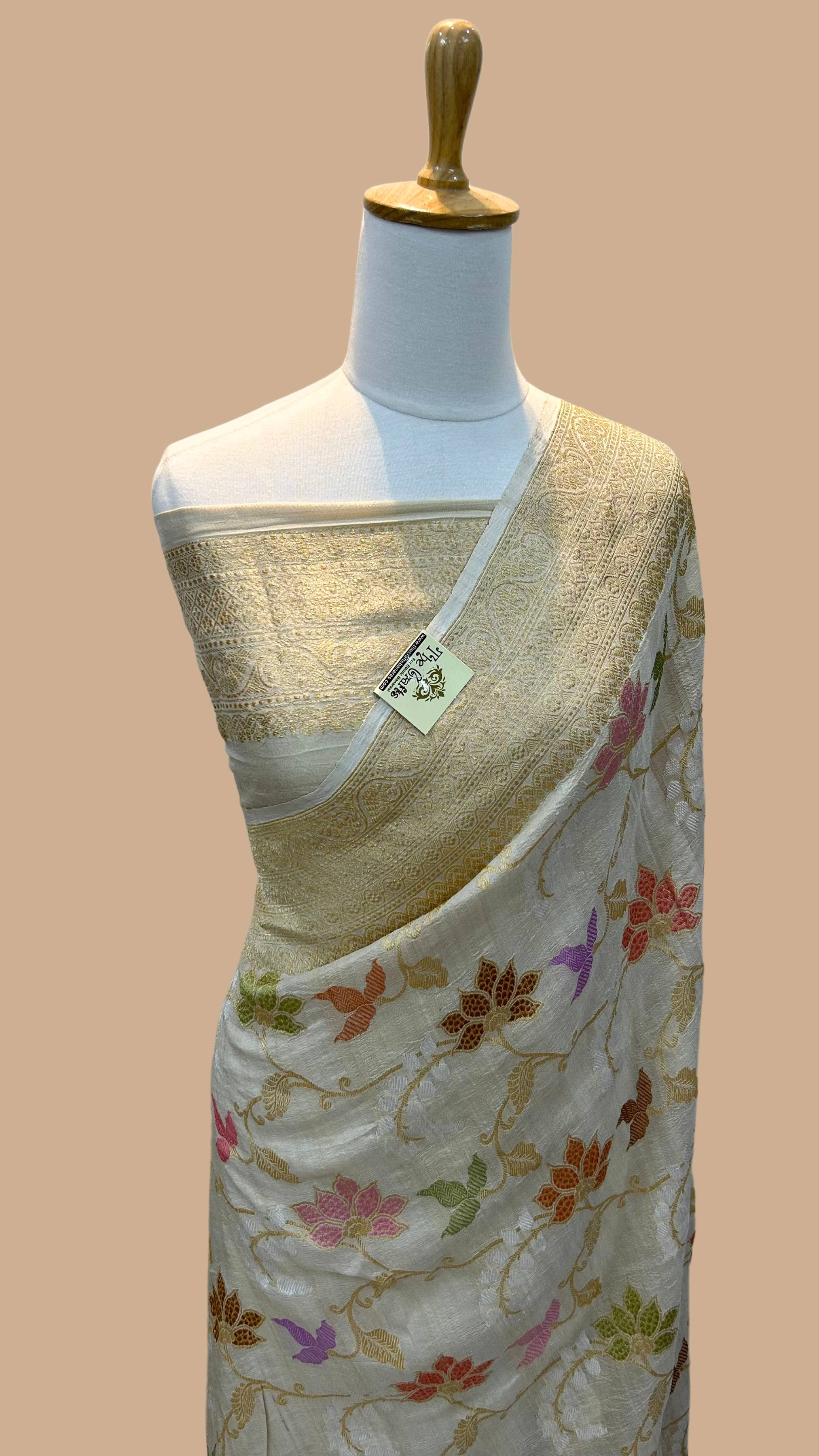 Tussar Georgette Handloom Banarasi Saree - Kadhua Meenakari