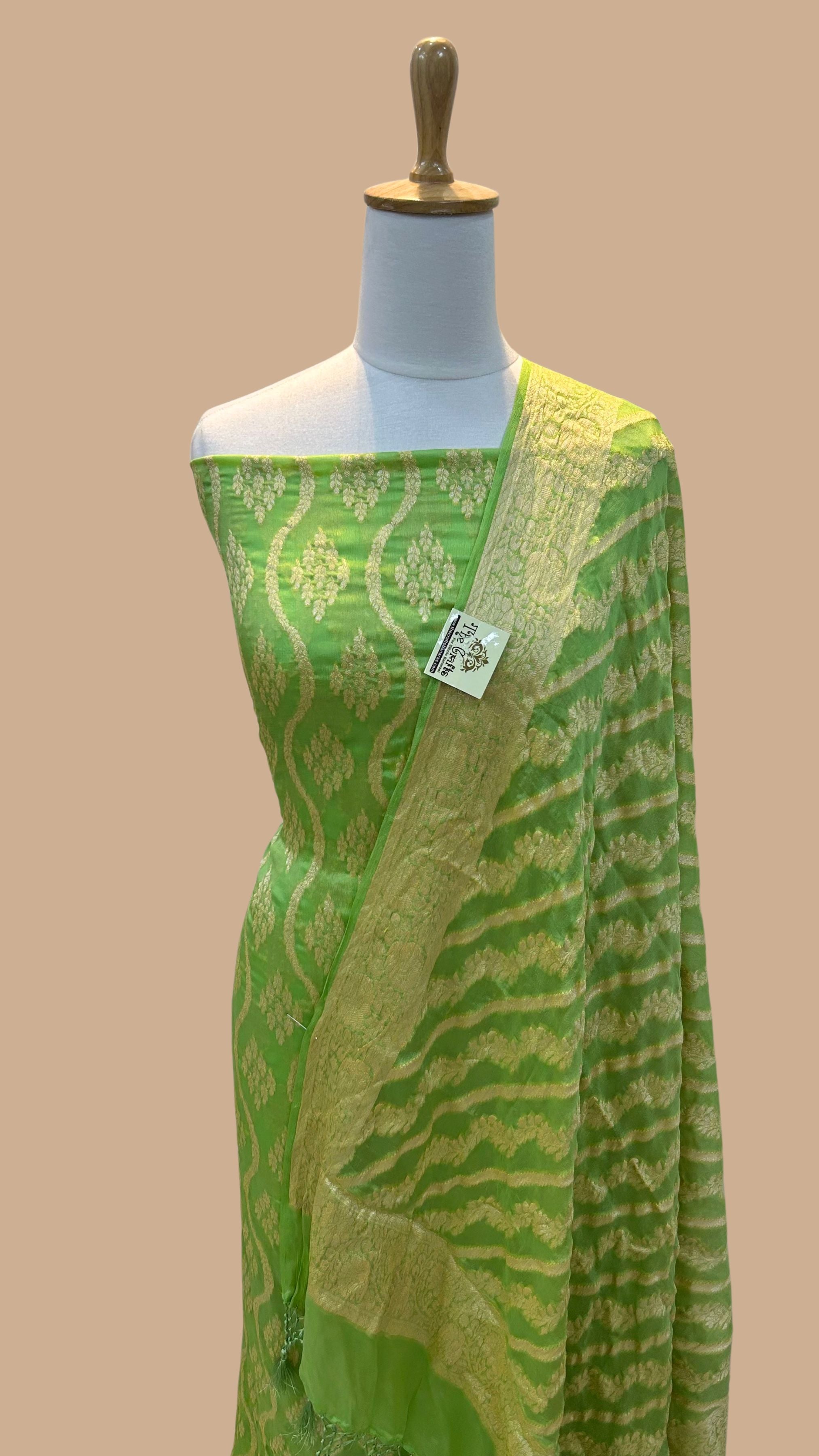 Parrot Green Chanderi Silk Cotton Dress Material with Dabu Prints –  Sharvari's
