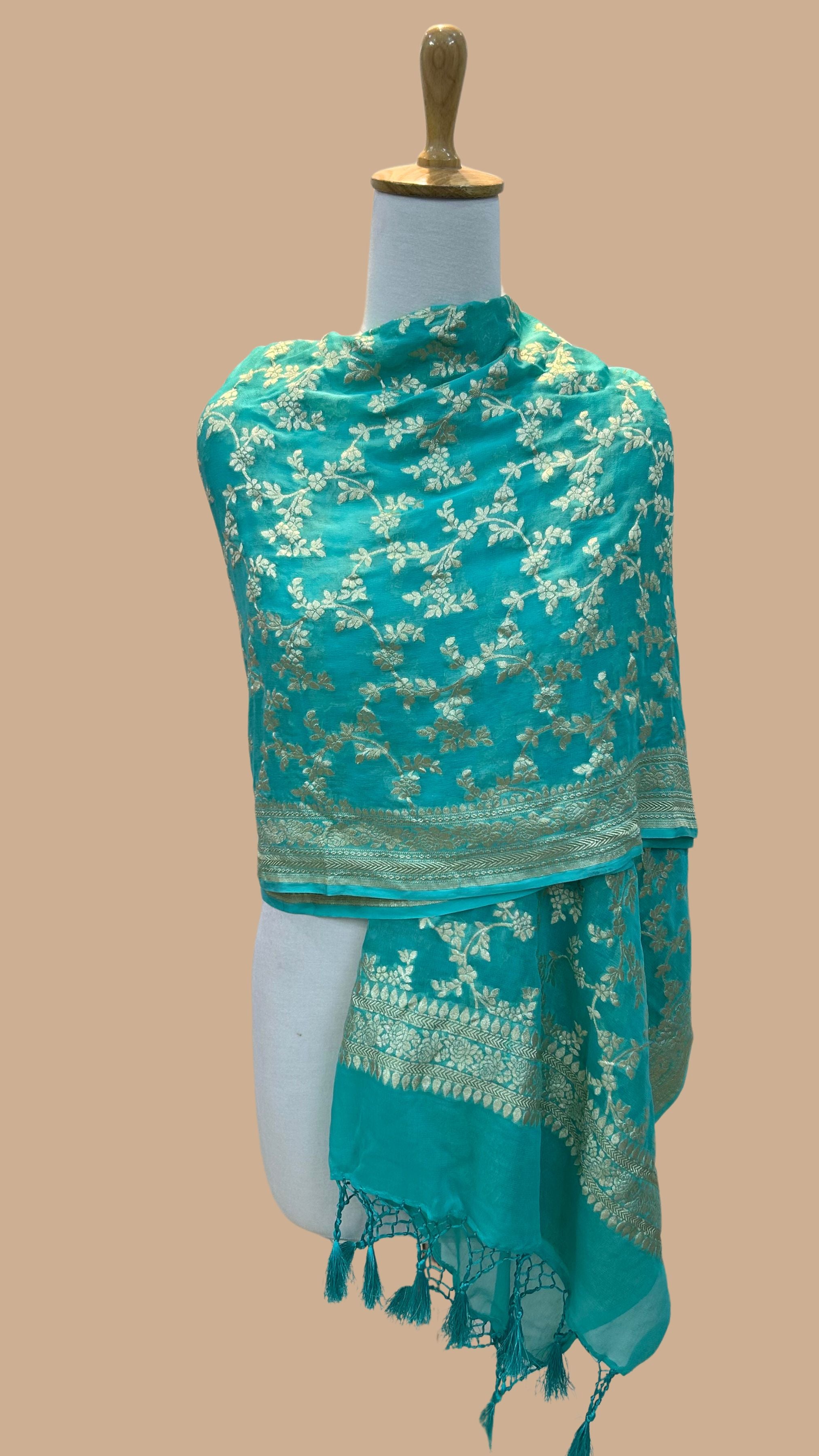 Khaddi Georgette Banarasi Dupatta - Water Zari