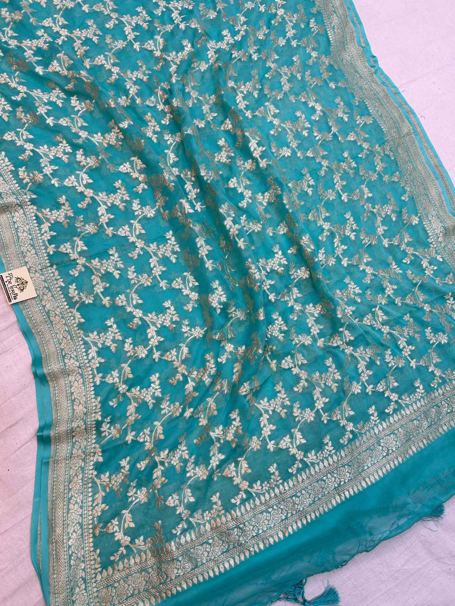 Khaddi Georgette Banarasi Dupatta - Water Zari