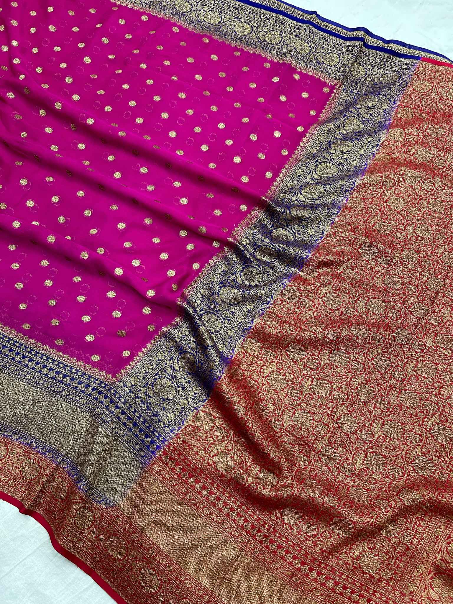 Khaddi Georgette Banarasi Saree - Antique Zari