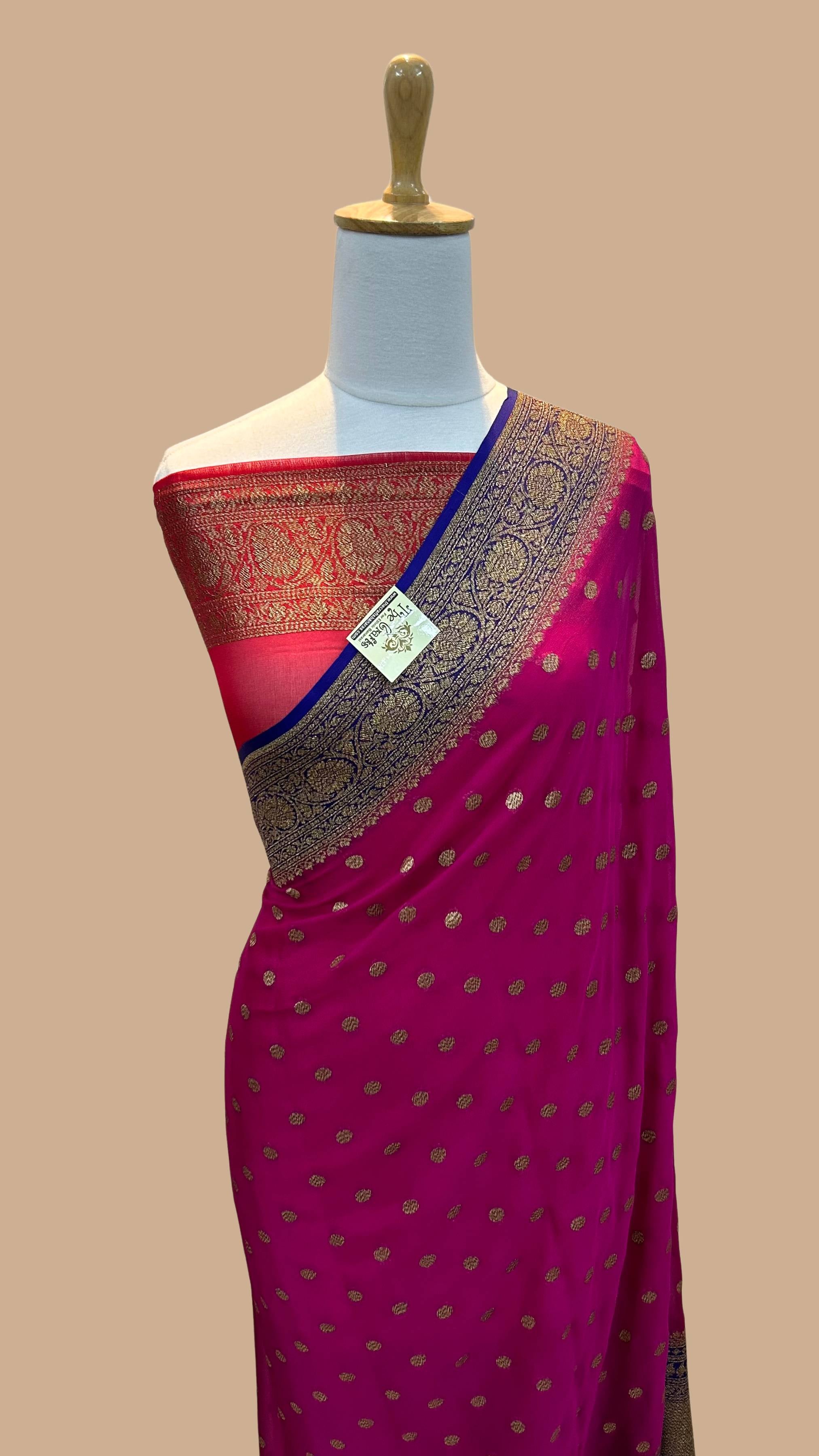 Khaddi Georgette Banarasi Saree - Antique Zari