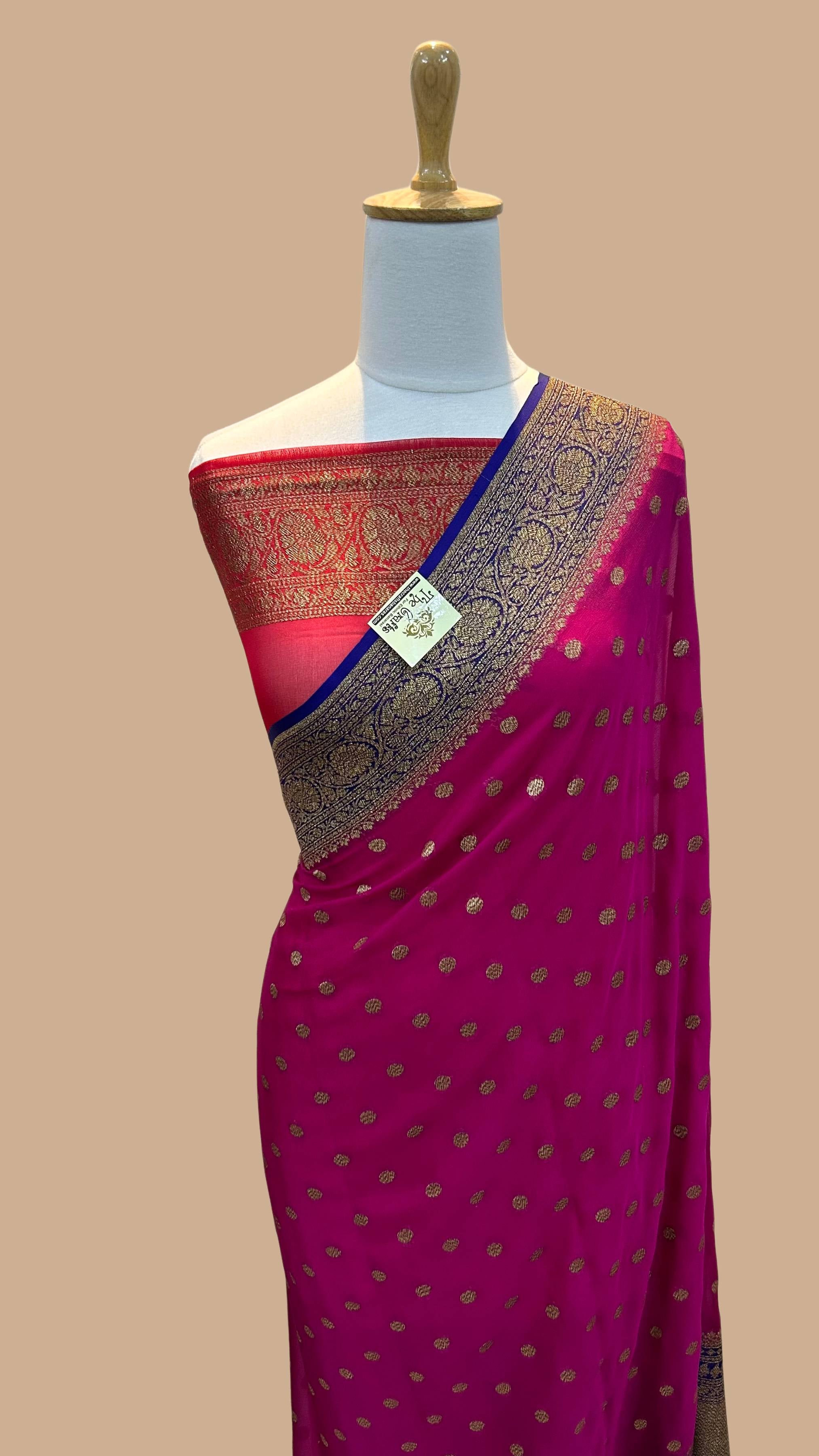 Khaddi Georgette Banarasi Saree - Antique Zari