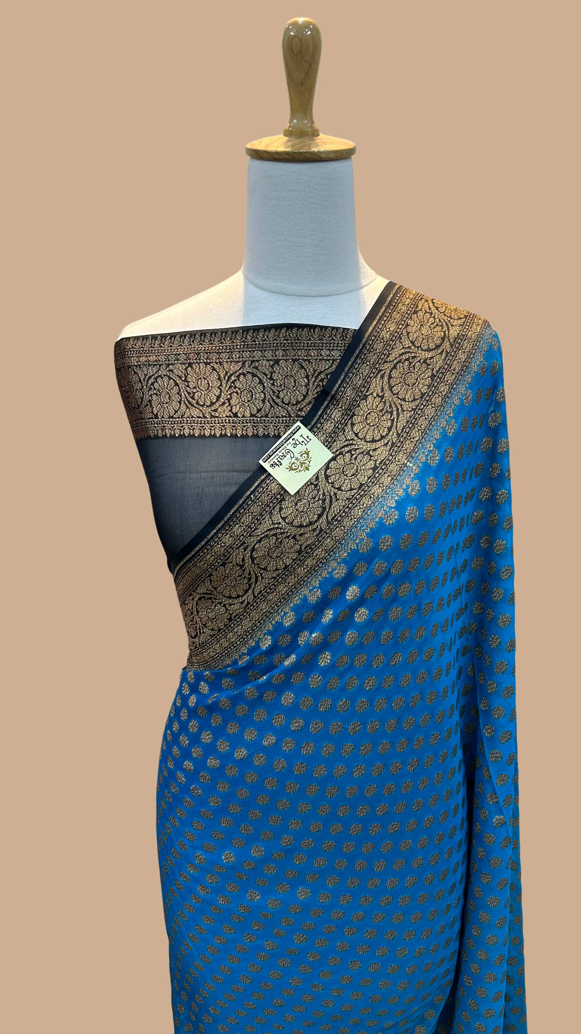 Khaddi Georgette Banarasi Saree - Antique Zari