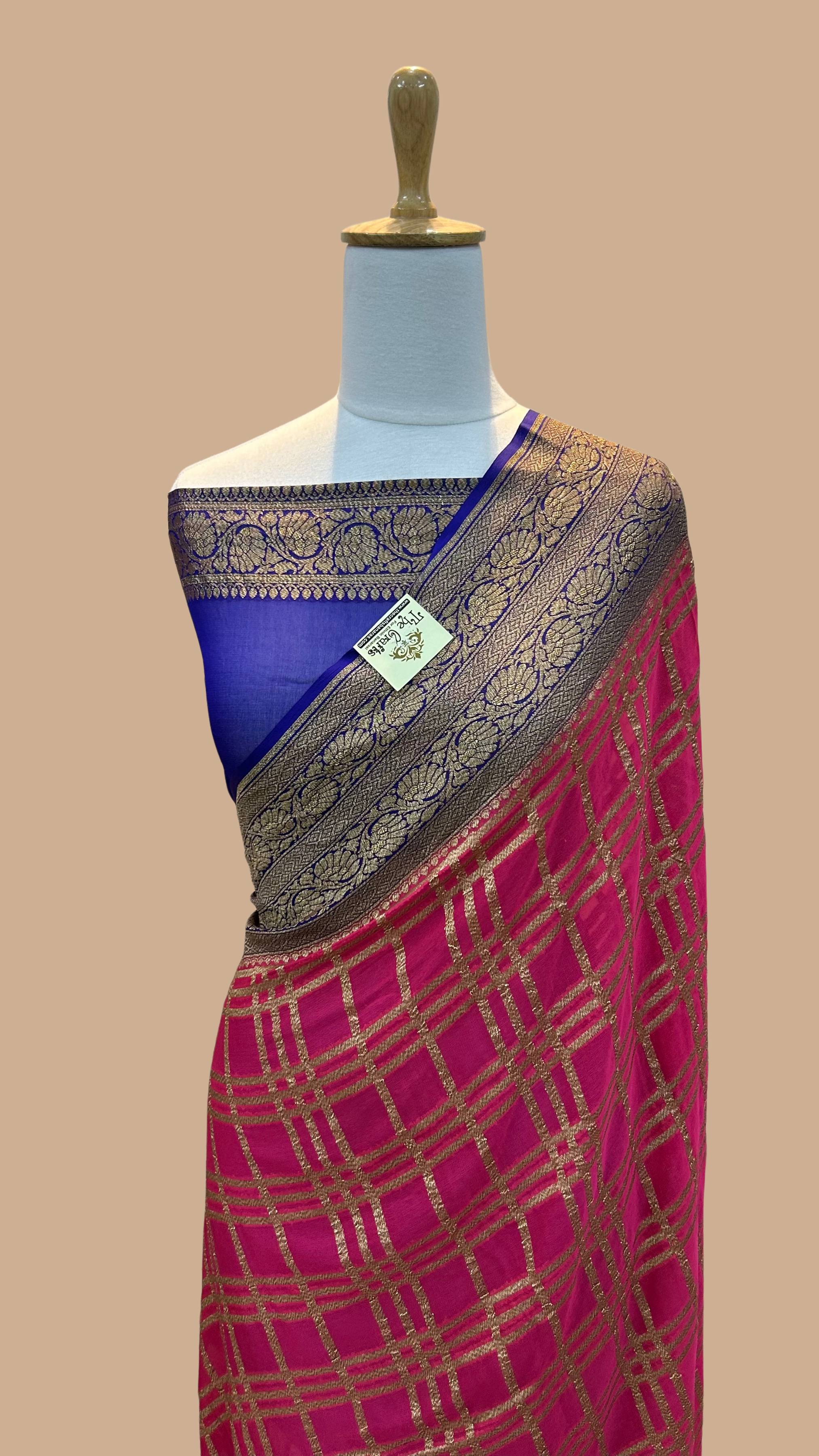 Khaddi Georgette Banarasi Saree - Antique Zari