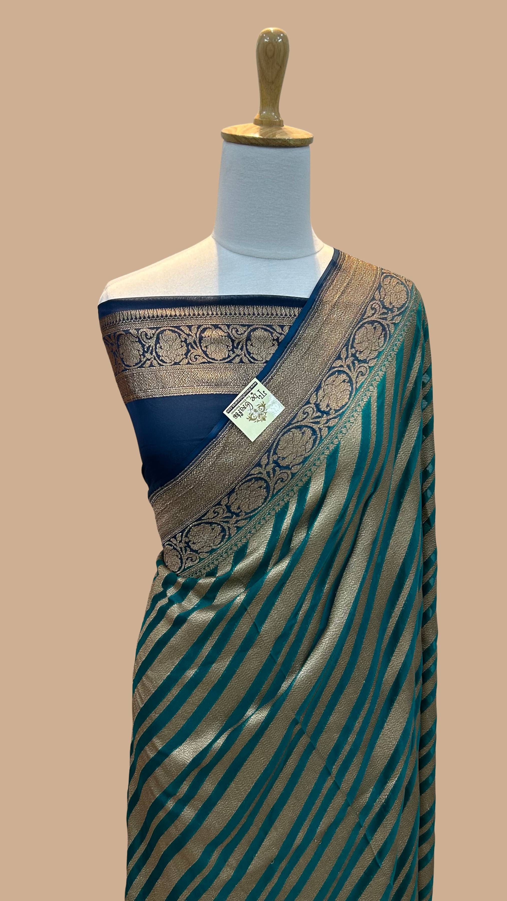 Khaddi Georgette Banarasi Saree - Antique Zari