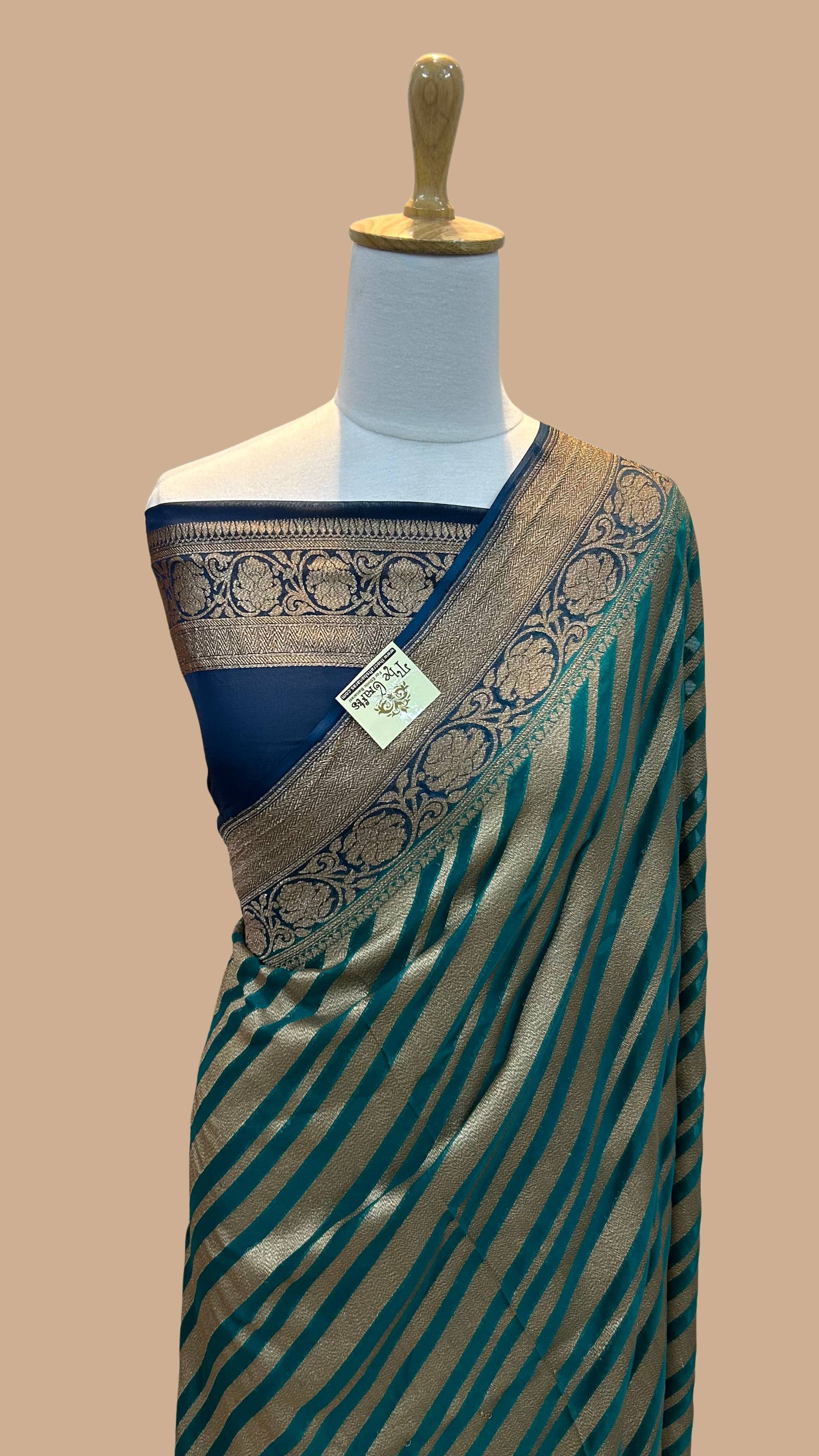 Khaddi Georgette Banarasi Saree - Antique Zari