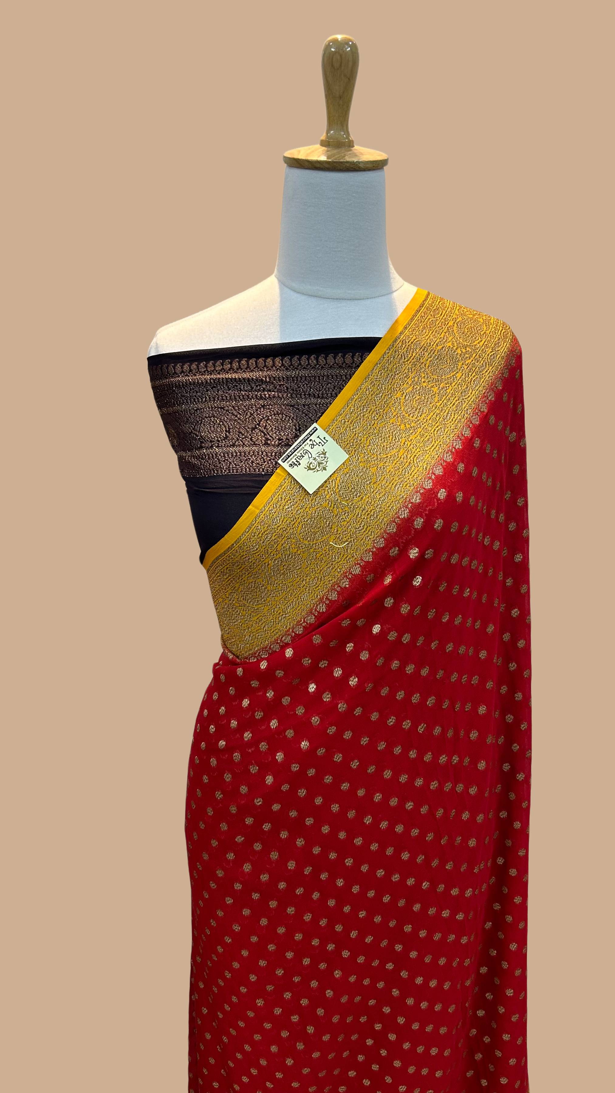 Khaddi Georgette Banarasi Saree - Antique Zari