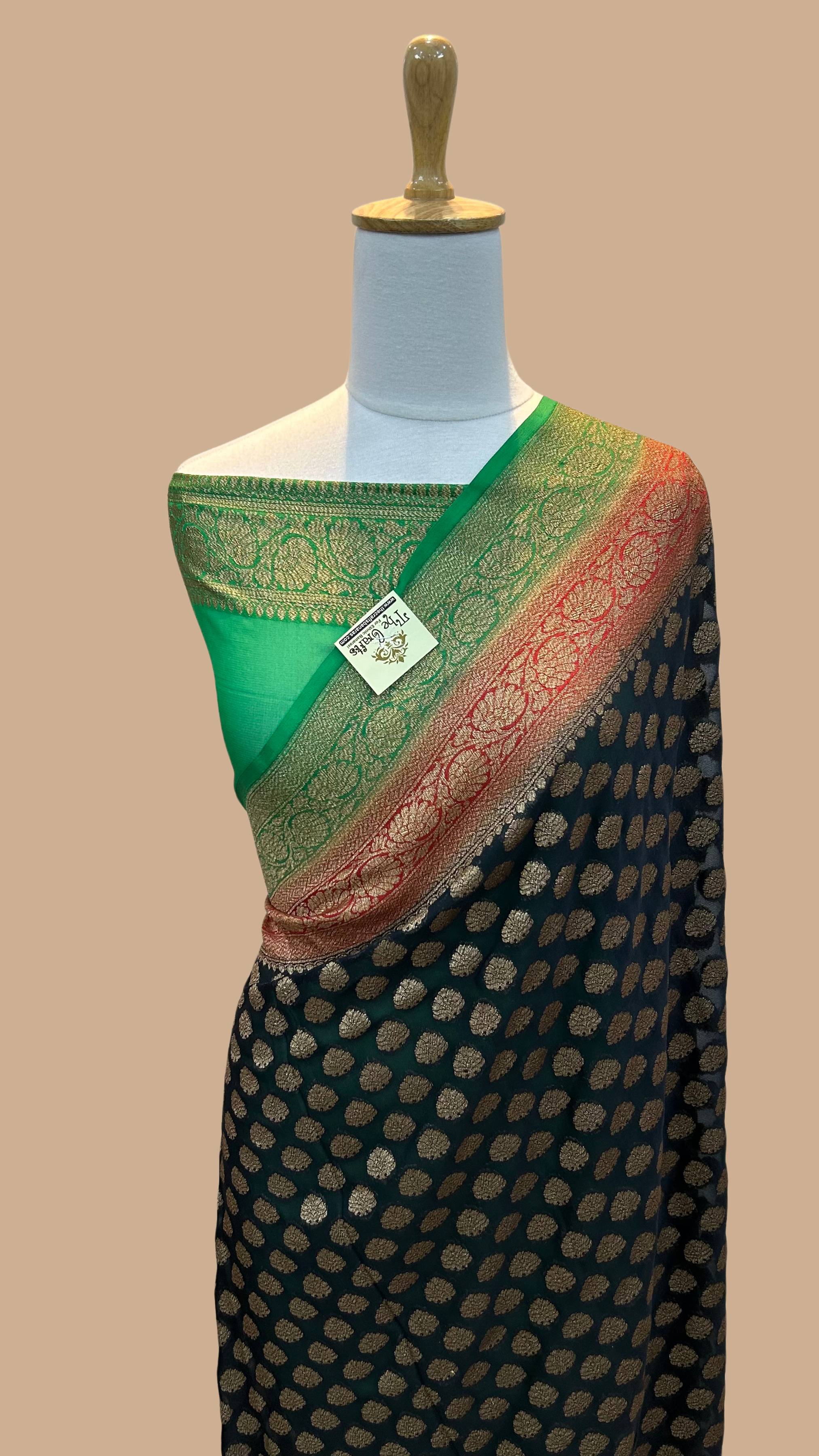 Khaddi Georgette Banarasi Saree - Antique Zari