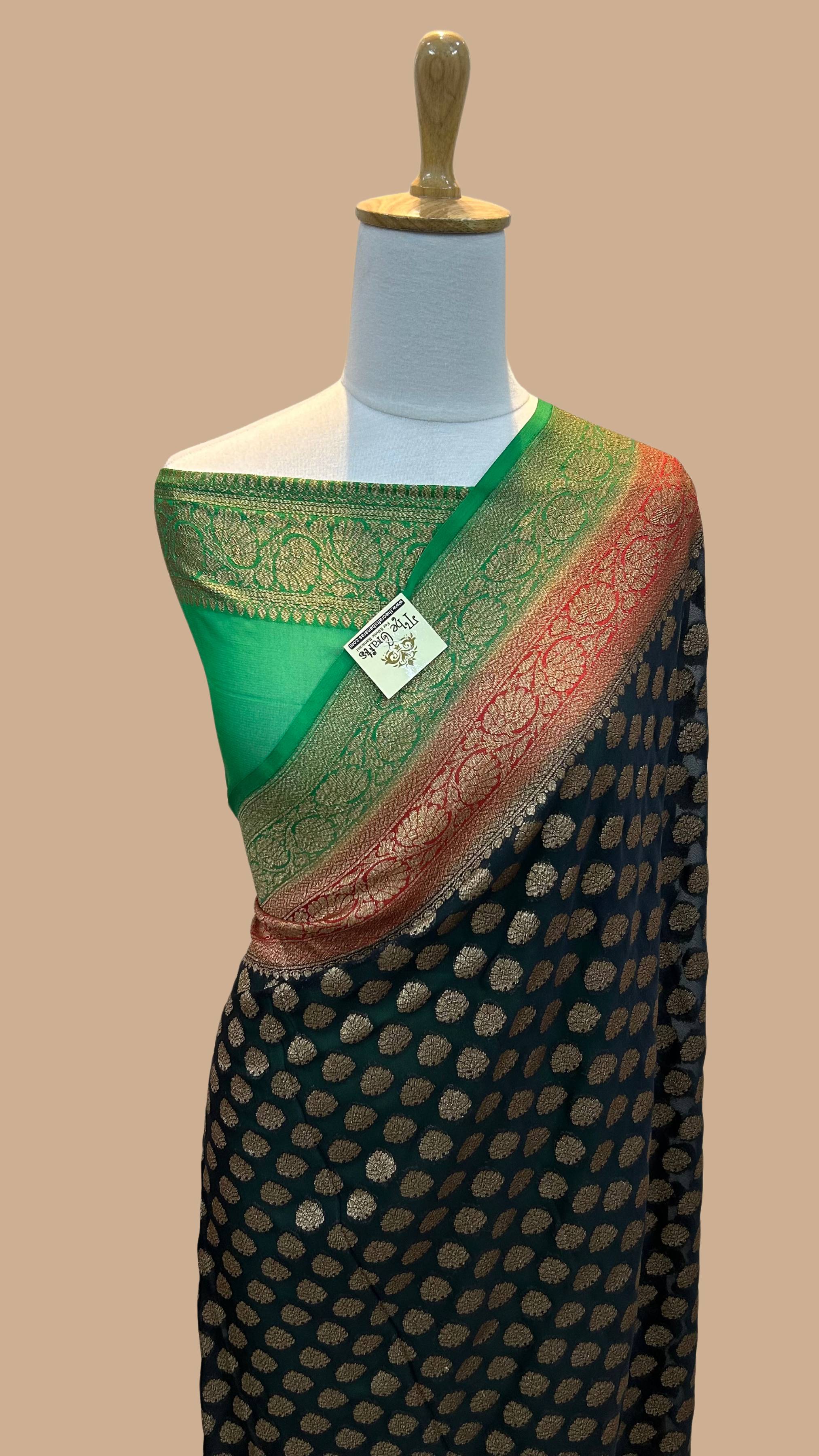 Khaddi Georgette Banarasi Saree - Antique Zari