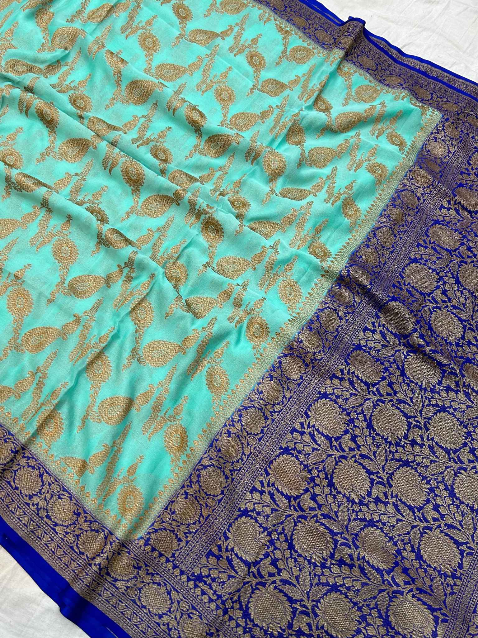 Khaddi Georgette Banarasi Saree - Antique Zari