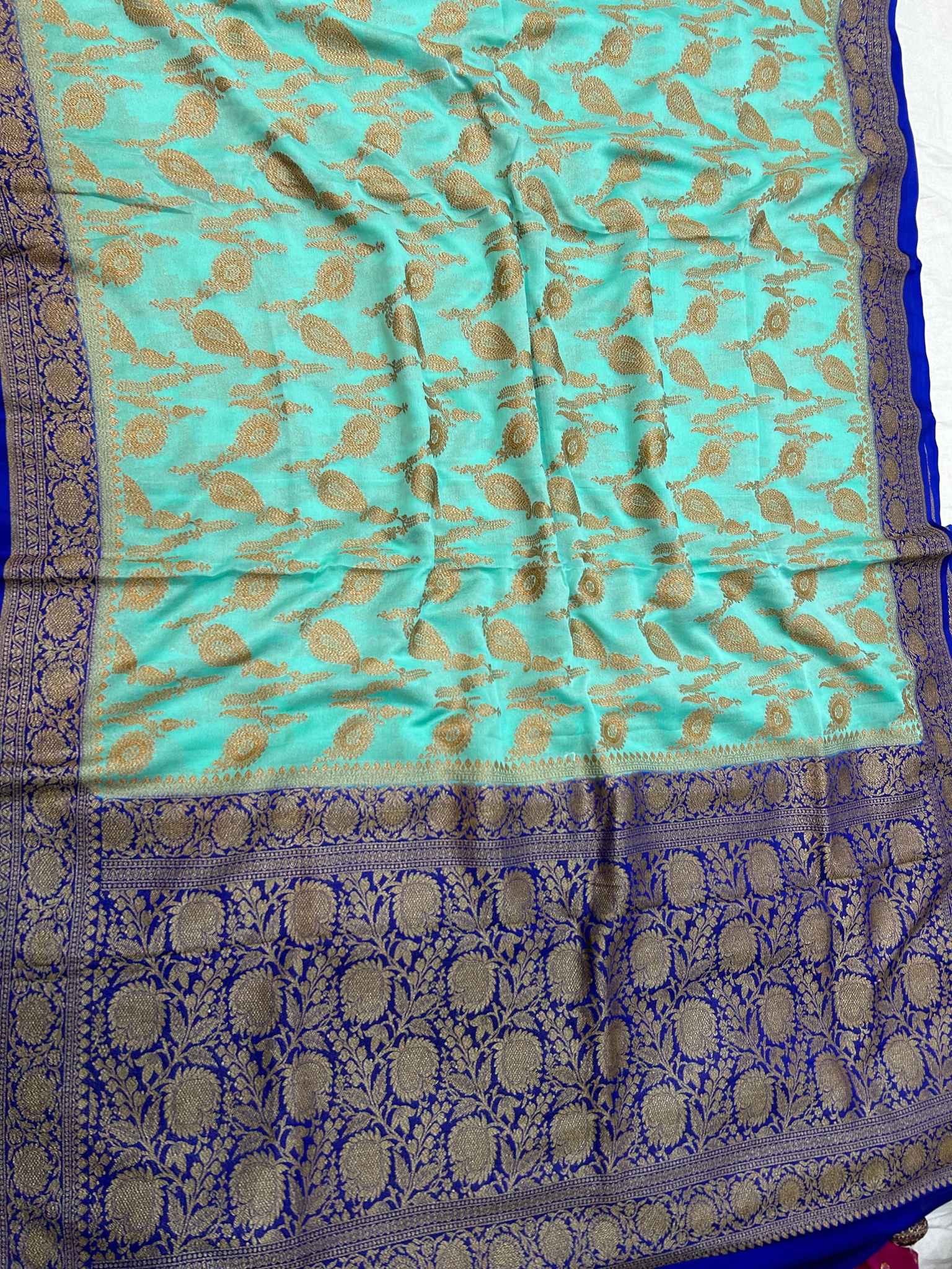 Khaddi Georgette Banarasi Saree - Antique Zari