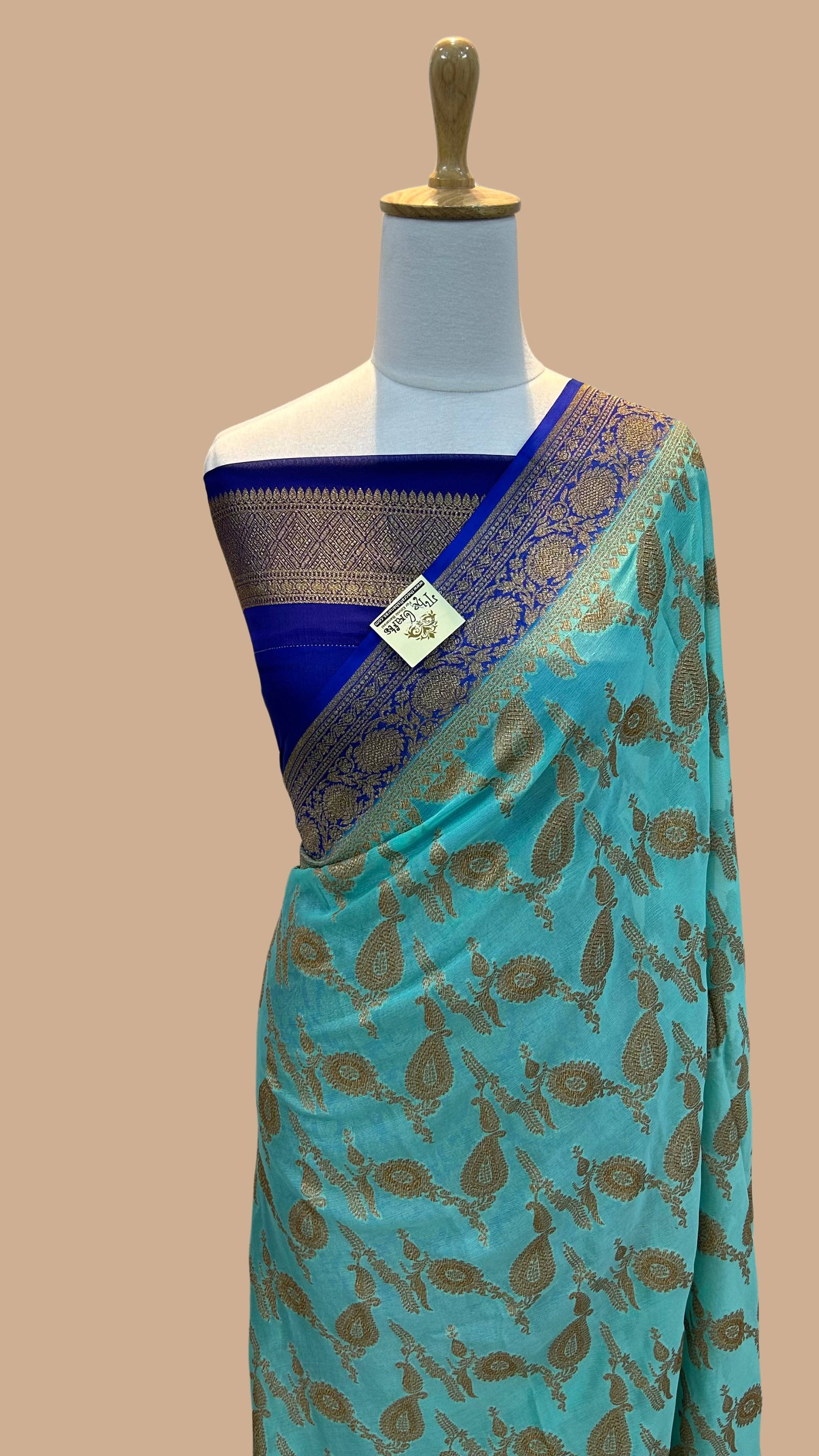 Khaddi Georgette Banarasi Saree - Antique Zari