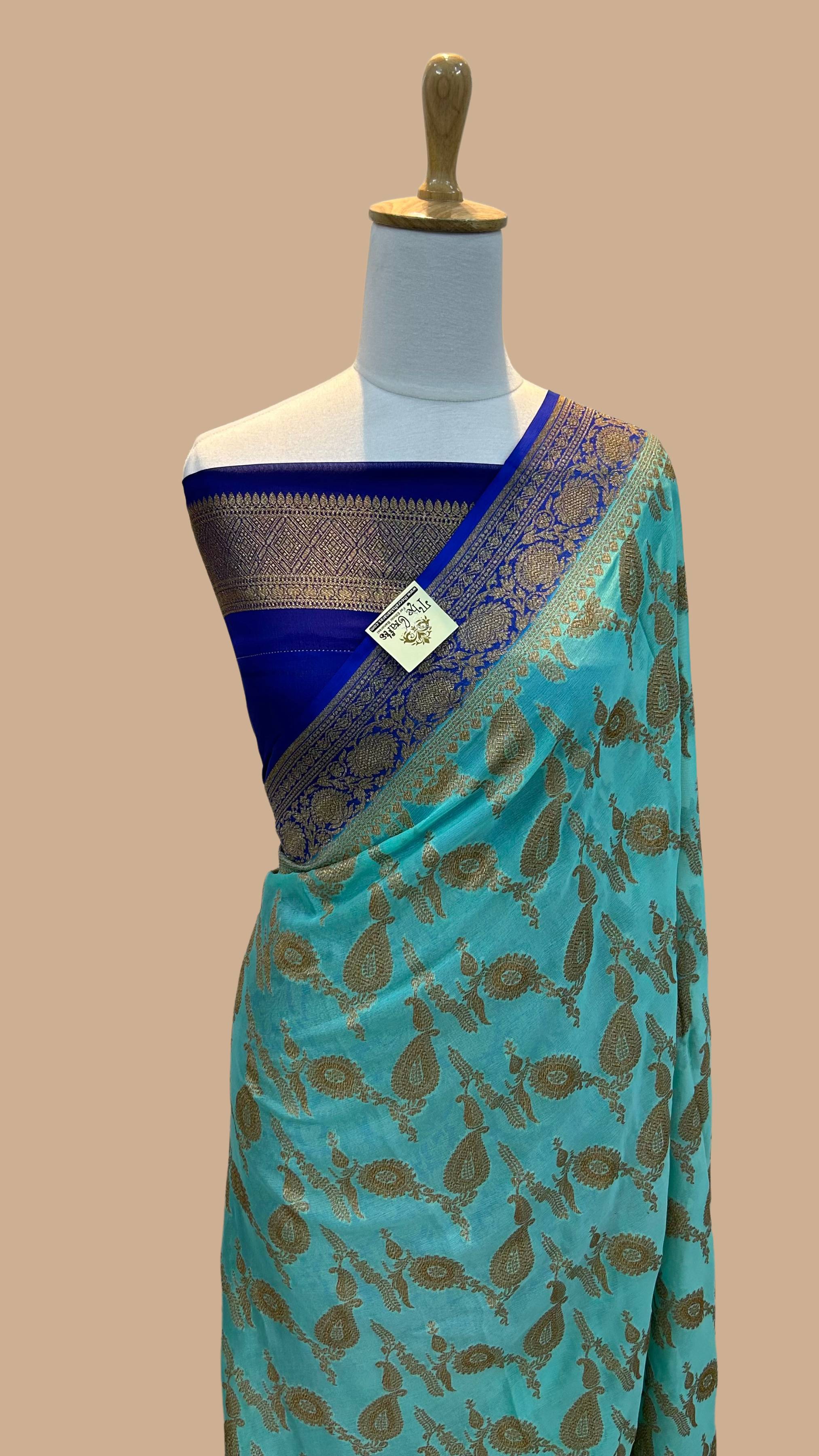 Khaddi Georgette Banarasi Saree - Antique Zari