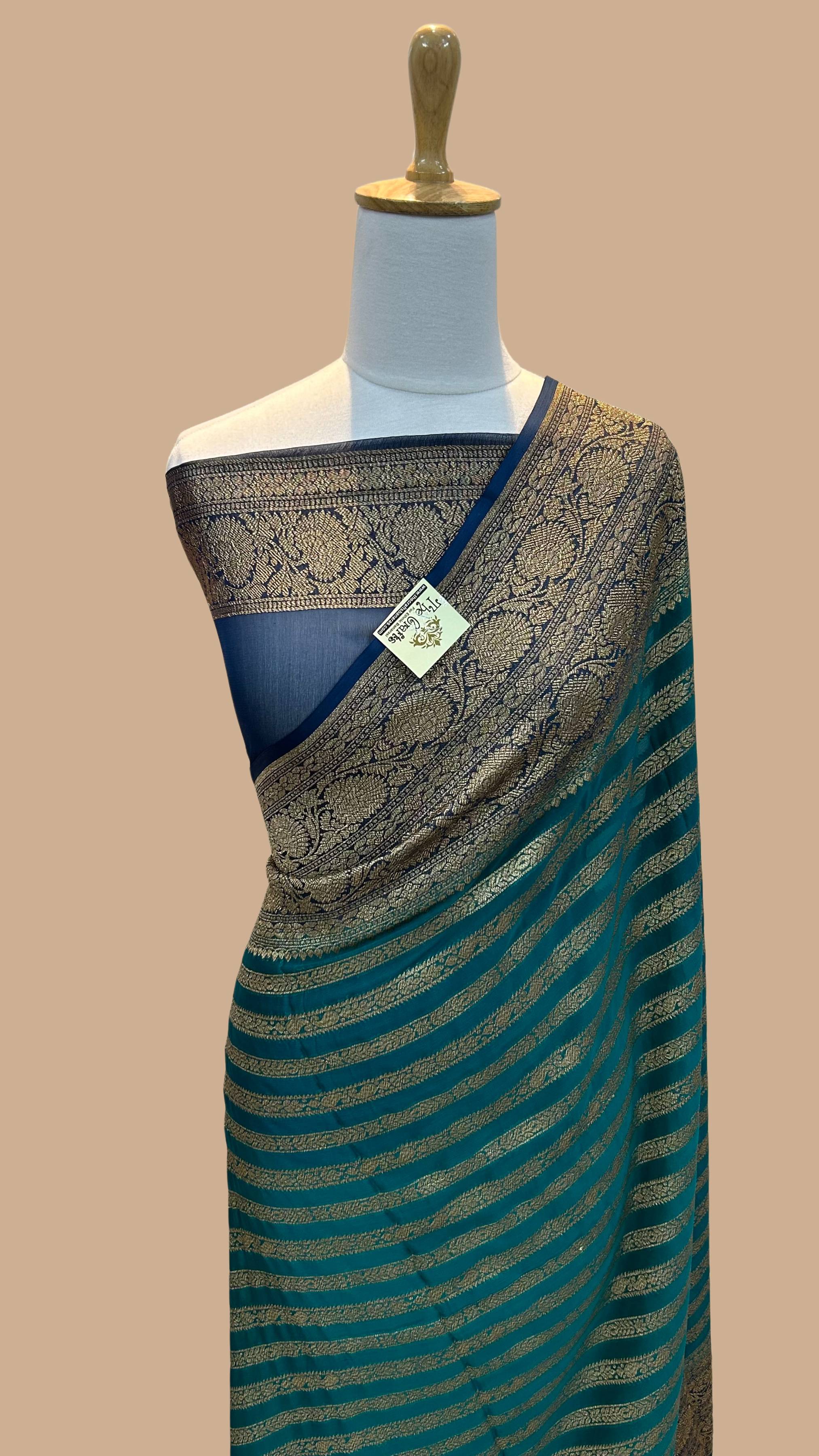 Khaddi Georgette Banarasi Saree - Antique Zari